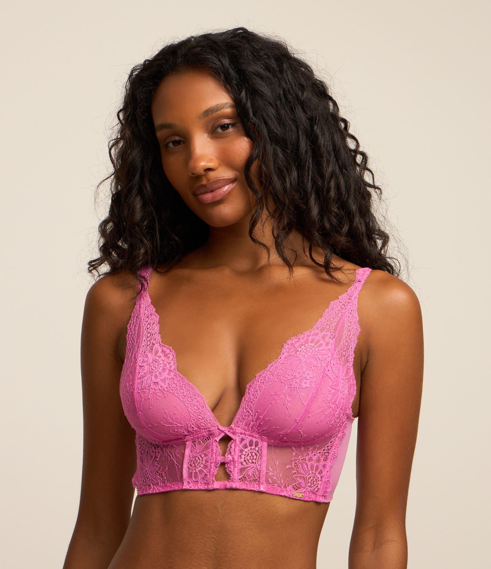 Sutiã Alongado Sem Bojo em Renda Rosa 1