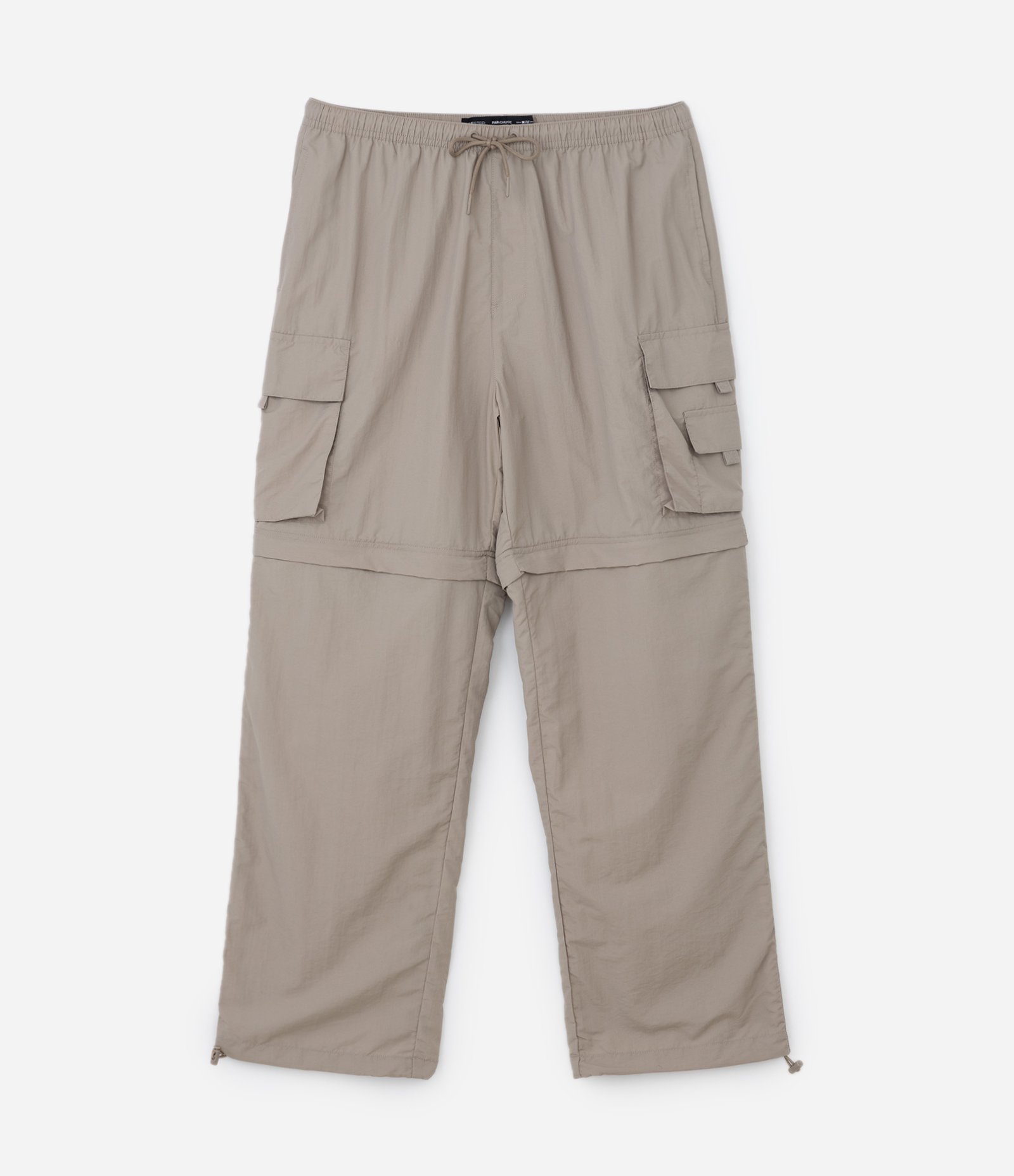 Calça Paper Touch Vira Bermuda com Puxador na Barra Bege 8