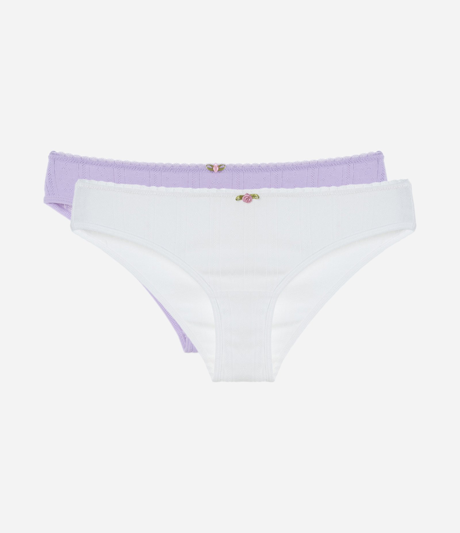 Kit 02 Calcinhas Biquíni em Algodão Branco/ Roxo 1