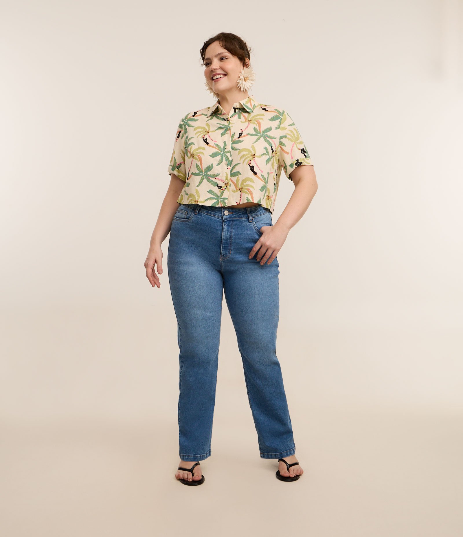 Calça Reta em Jeans com Elastano Curve & Plus Size Azul 1
