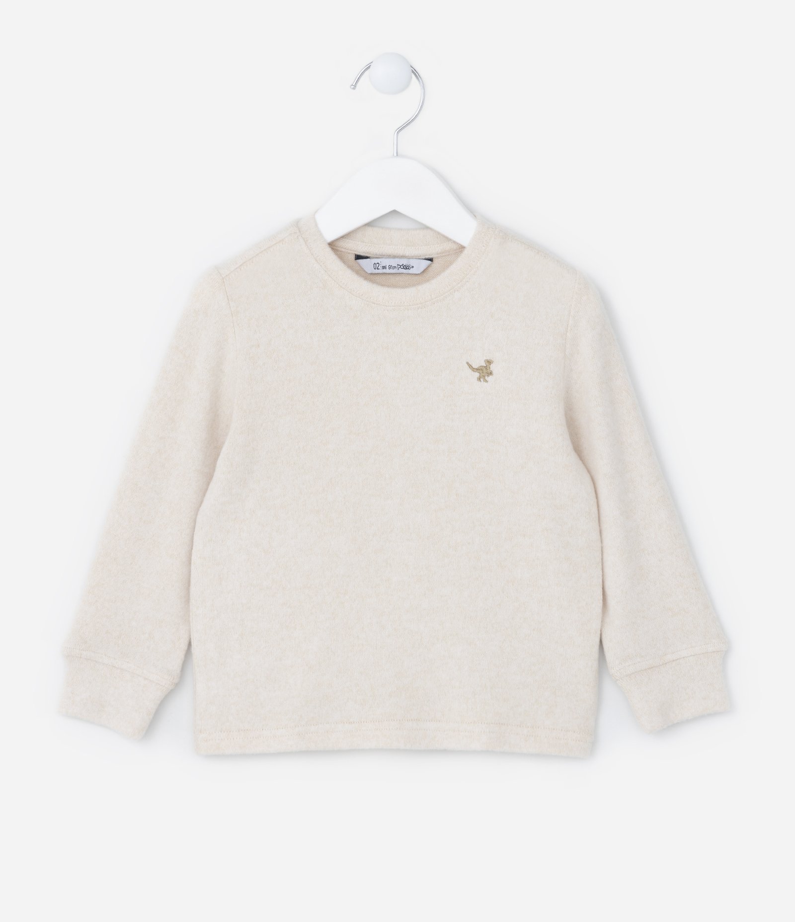 Blusão Infantil com Bordado Dino - Tam 1 a 6 Anos Bege Claro 1