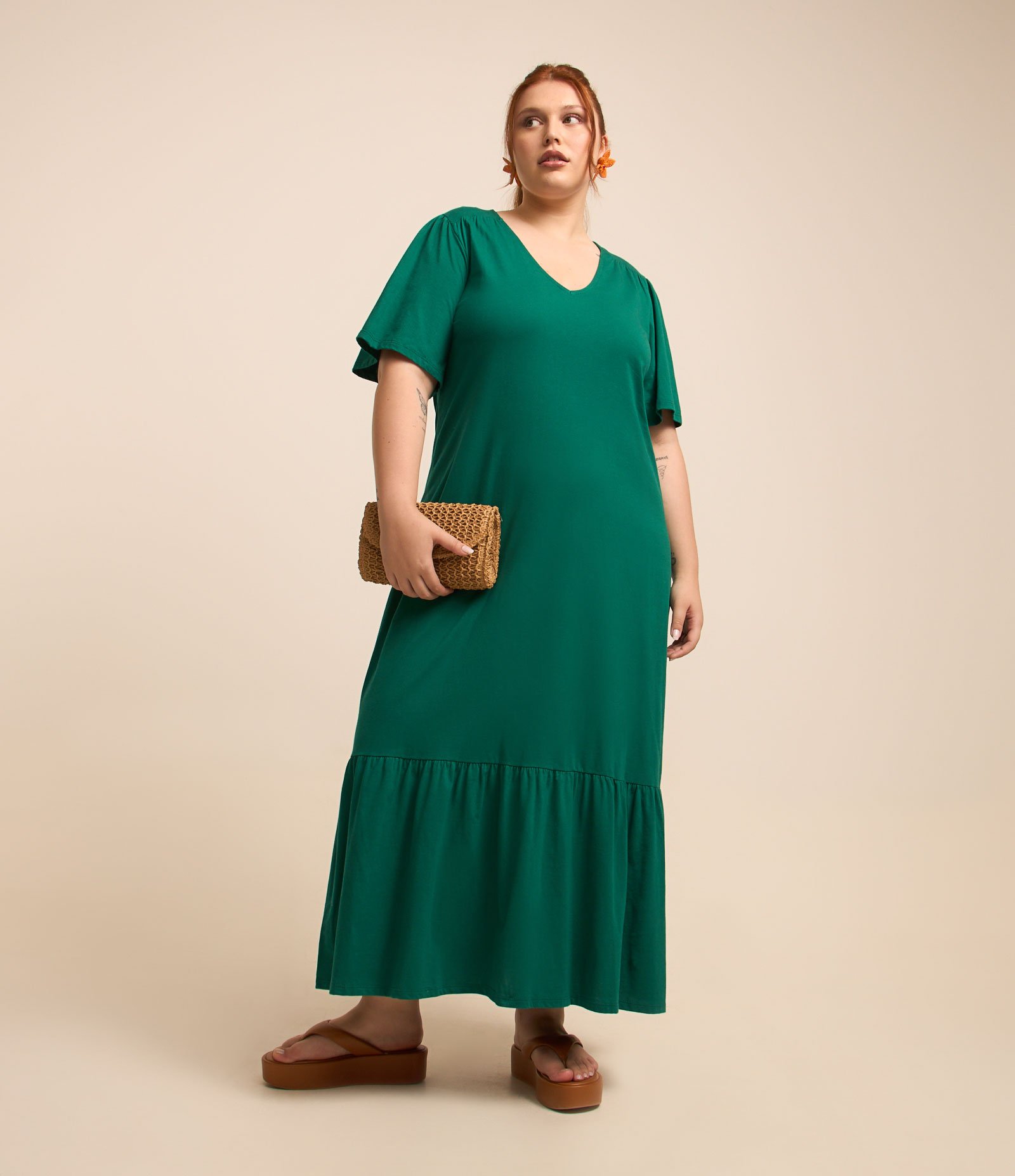 Vestido Midi Algodão com Recorte Franzido Curve & Plus Size 1