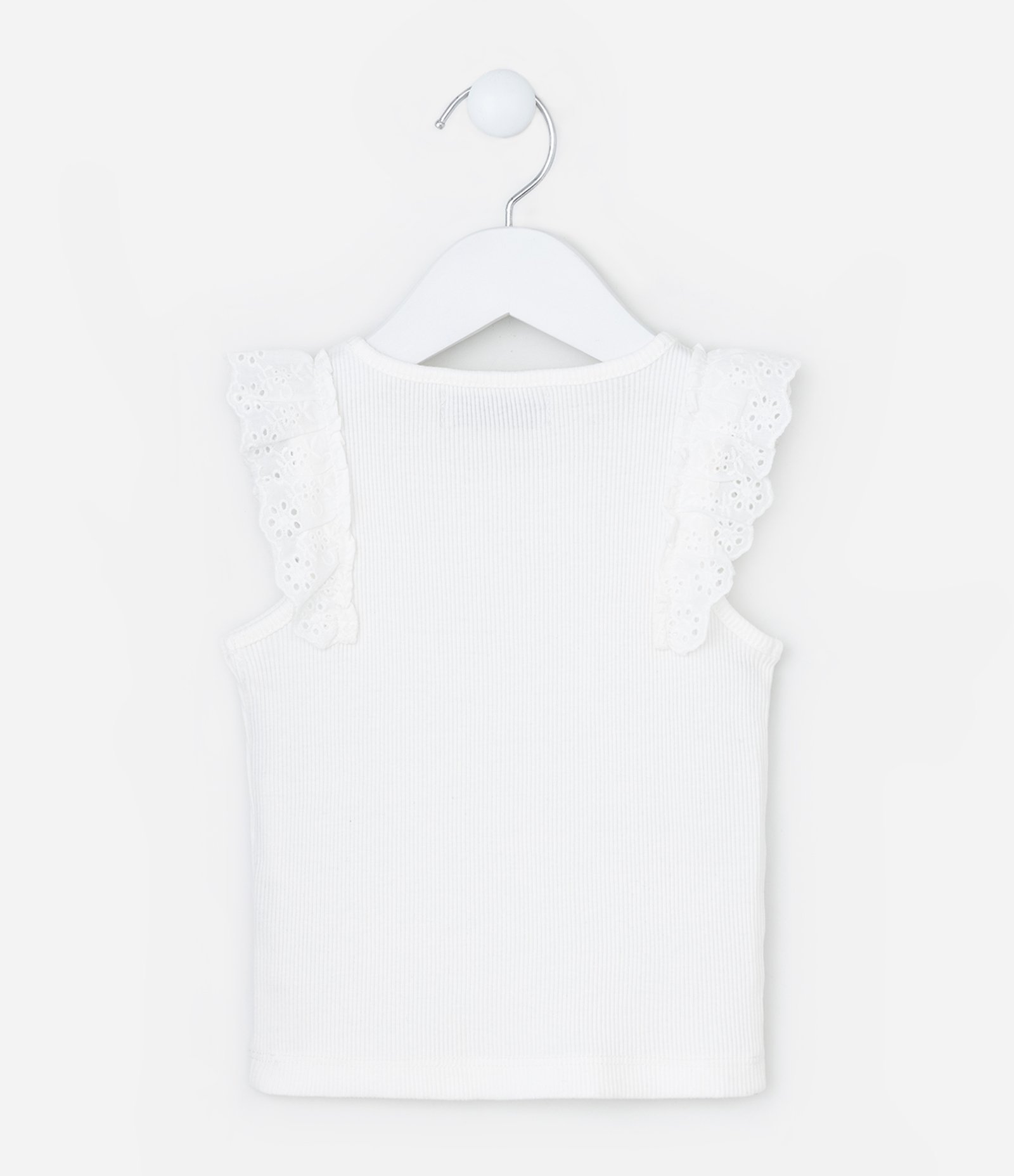 Regata Infantil em Ribana com Babado em Broderie - Tam 1 a 5 Anos Branco 3