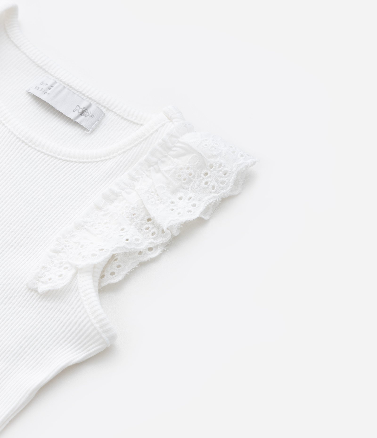 Regata Infantil em Ribana com Babado em Broderie - Tam 1 a 5 Anos Branco 5