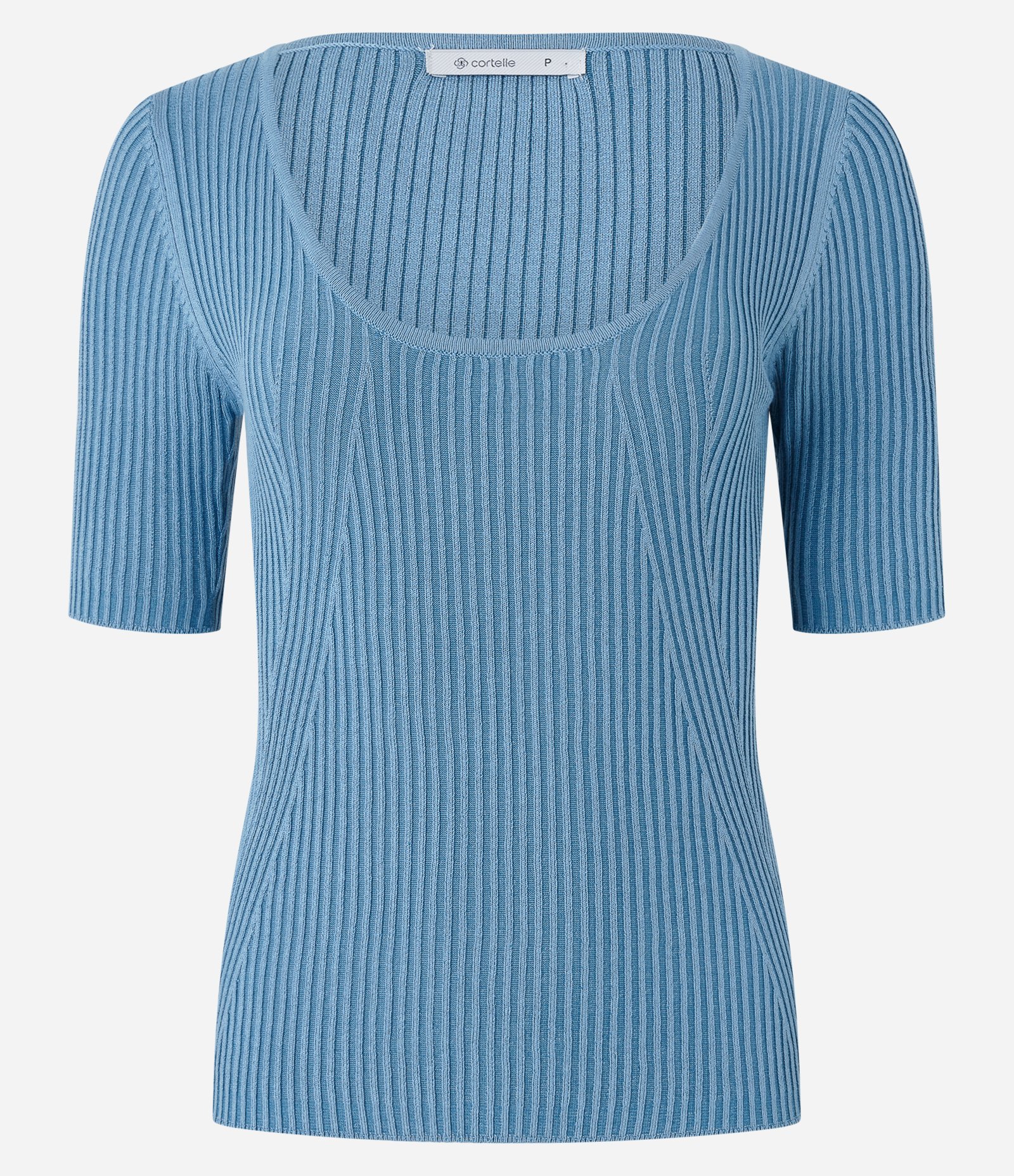 Blusa Canelada em Tricô com Decote U Azul 5