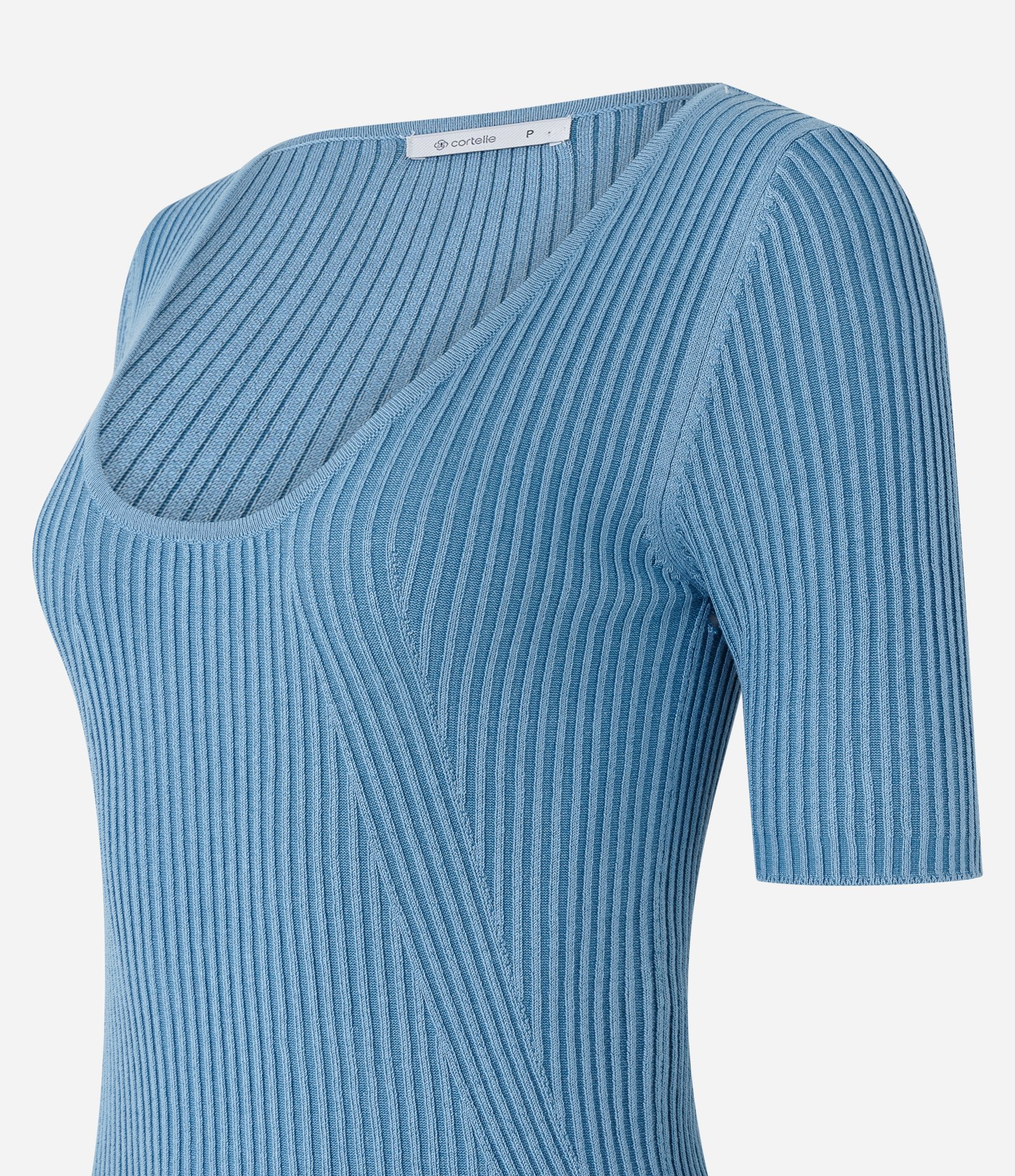 Blusa Canelada em Tricô com Decote U Azul 6