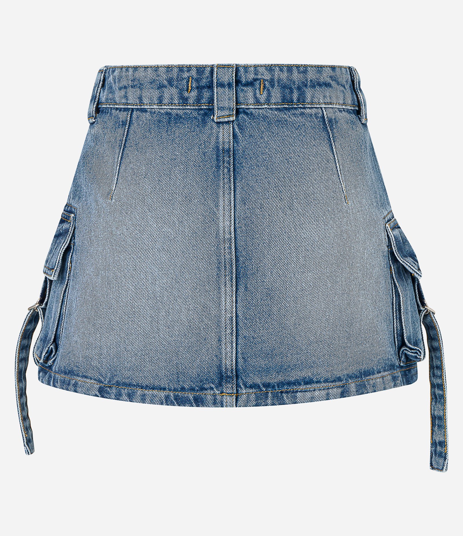 Mini Saia em Jeans Marmorizado com Bolso Cargo Afivelado Azul 6