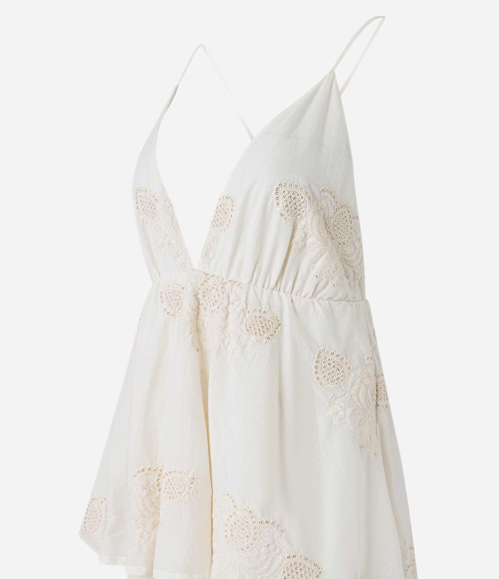 Vestido Midi em Algodão Bordado com Textura com Saia Sobreposta Off White 6