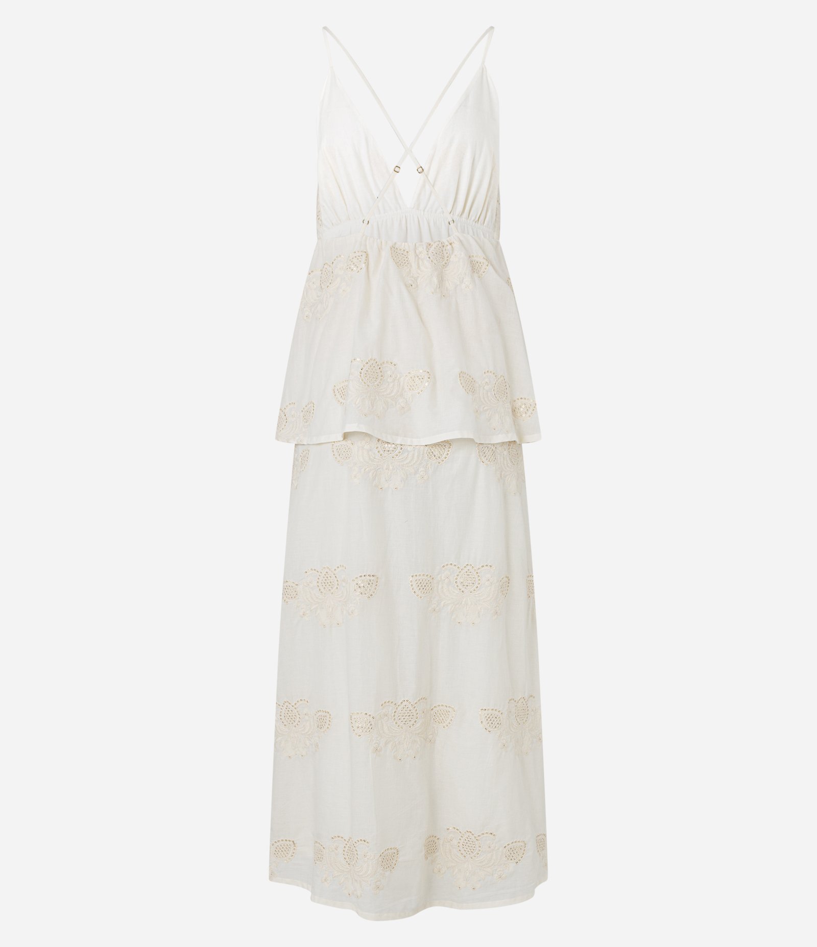 Vestido Midi em Algodão Bordado com Textura com Saia Sobreposta Off White 7