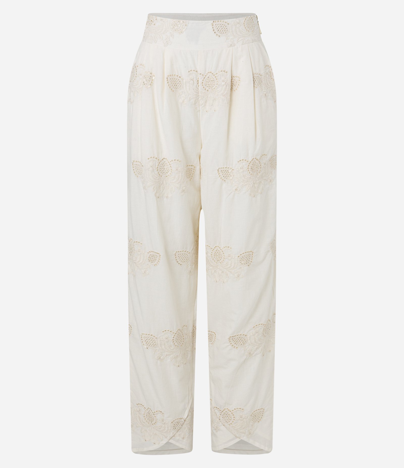 Calça Cenoura em Algodão Bordado e Pregas Off White 6