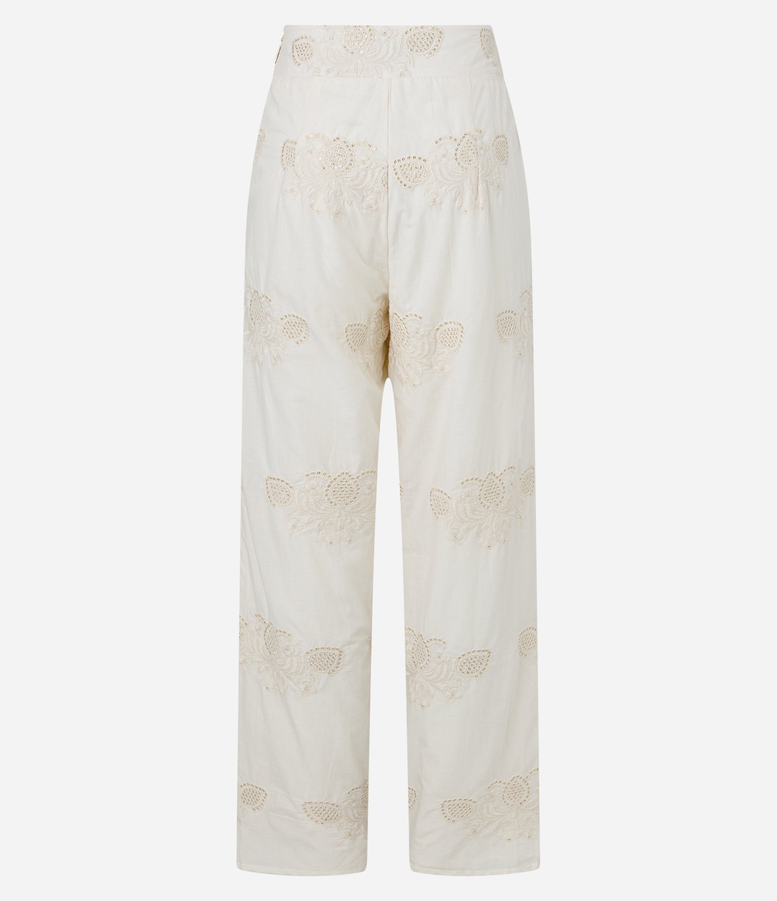 Calça Cenoura em Algodão Bordado e Pregas Off White 7
