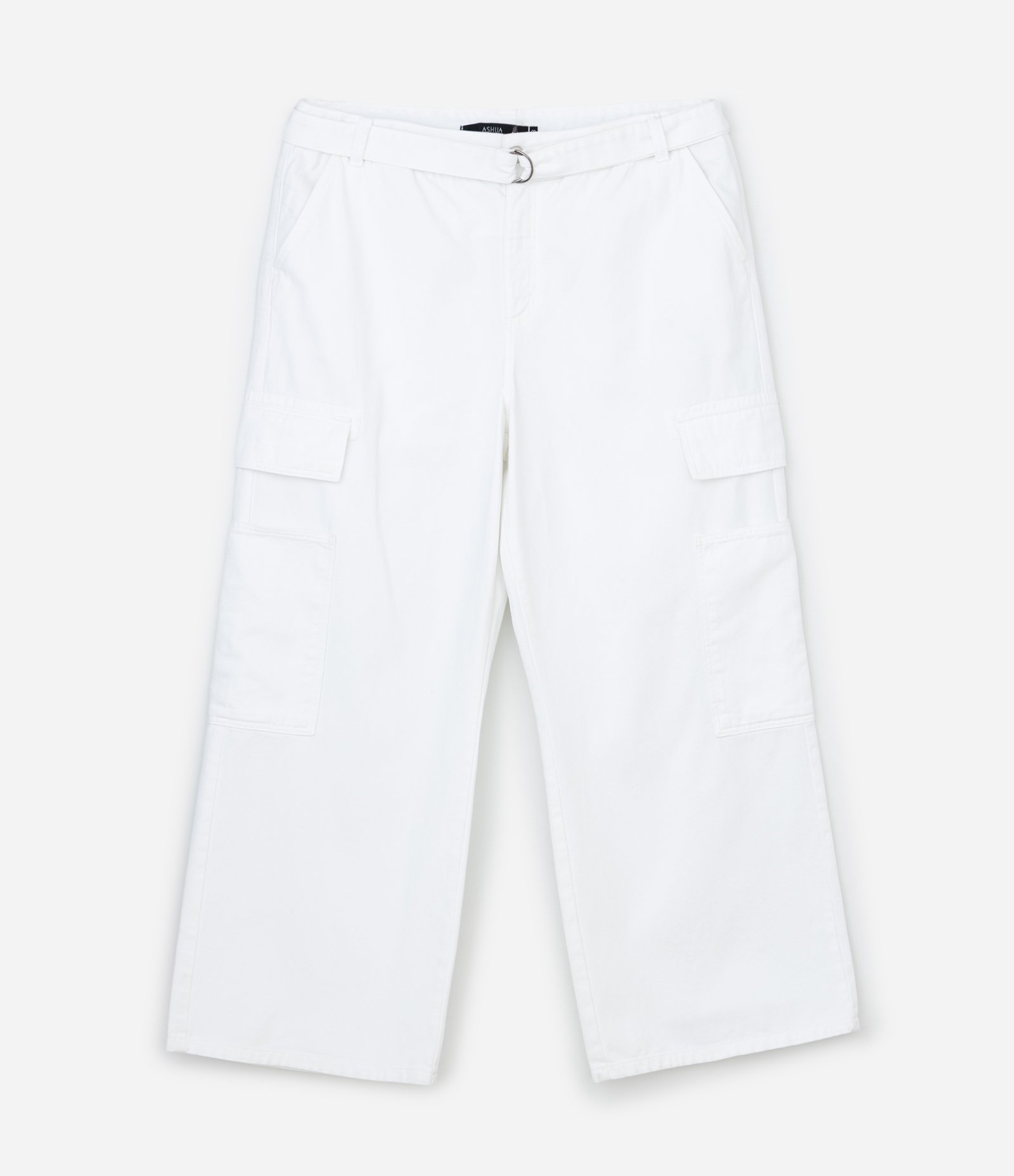 Calça Wide Leg em Sarja com Bolsos Cargo e Cinto Faixa Curve & Plus Size Branco 5