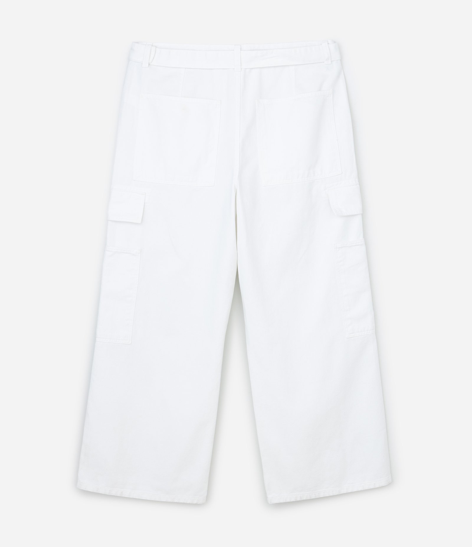 Calça Wide Leg em Sarja com Bolsos Cargo e Cinto Faixa Curve & Plus Size Branco 6