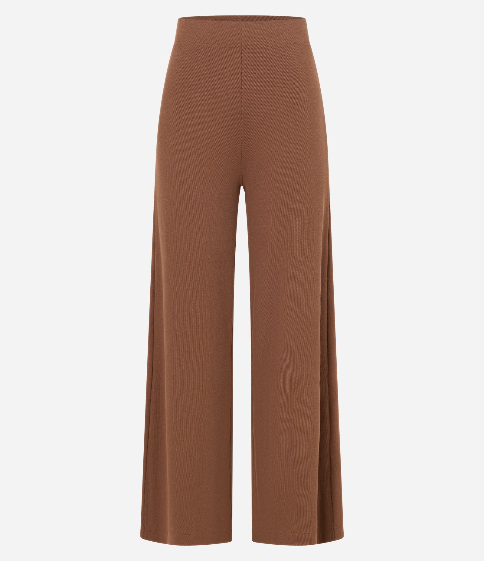 Calça Pantalona em Ribana com Textura Canelada e Cós Elástico Marrom 5