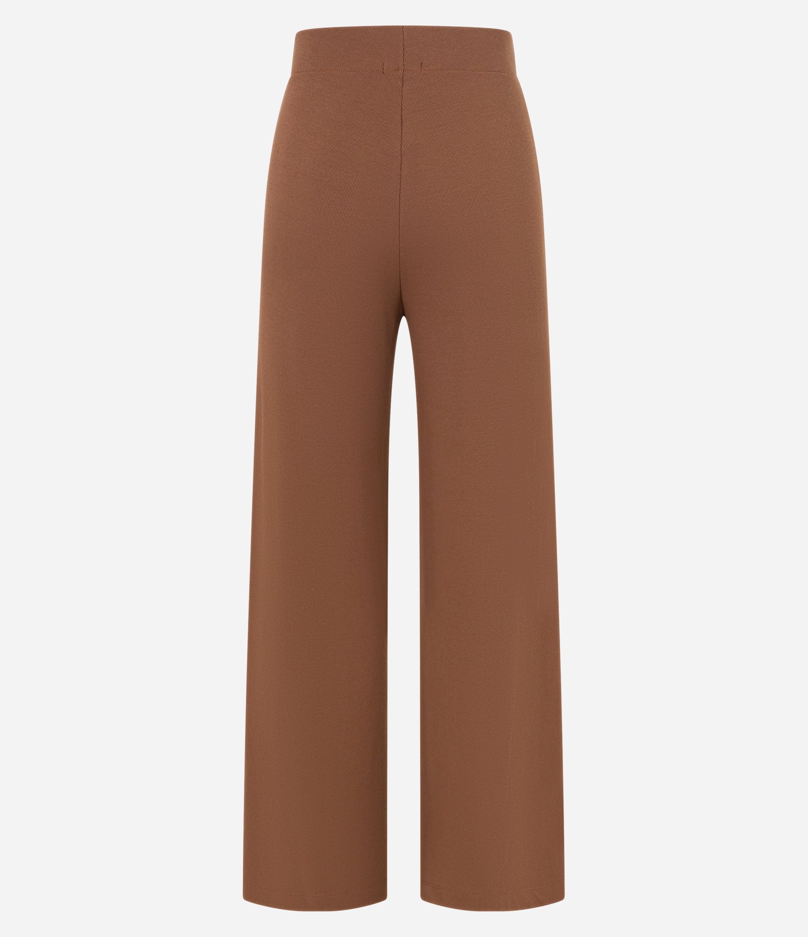Calça Pantalona em Ribana com Textura Canelada e Cós Elástico Marrom 7