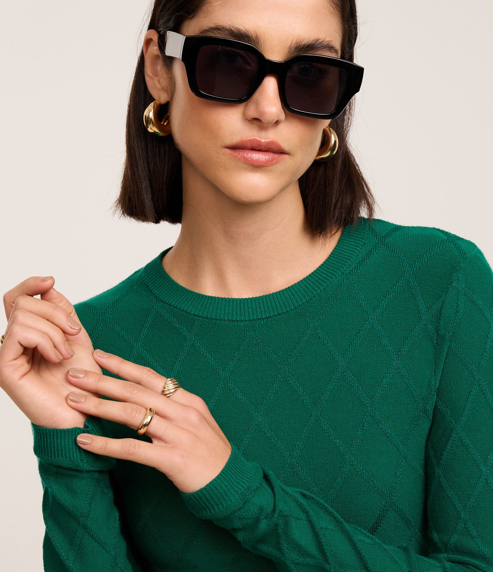 Suéter em Tricô com Gola Redonda e Textura Losângos 1