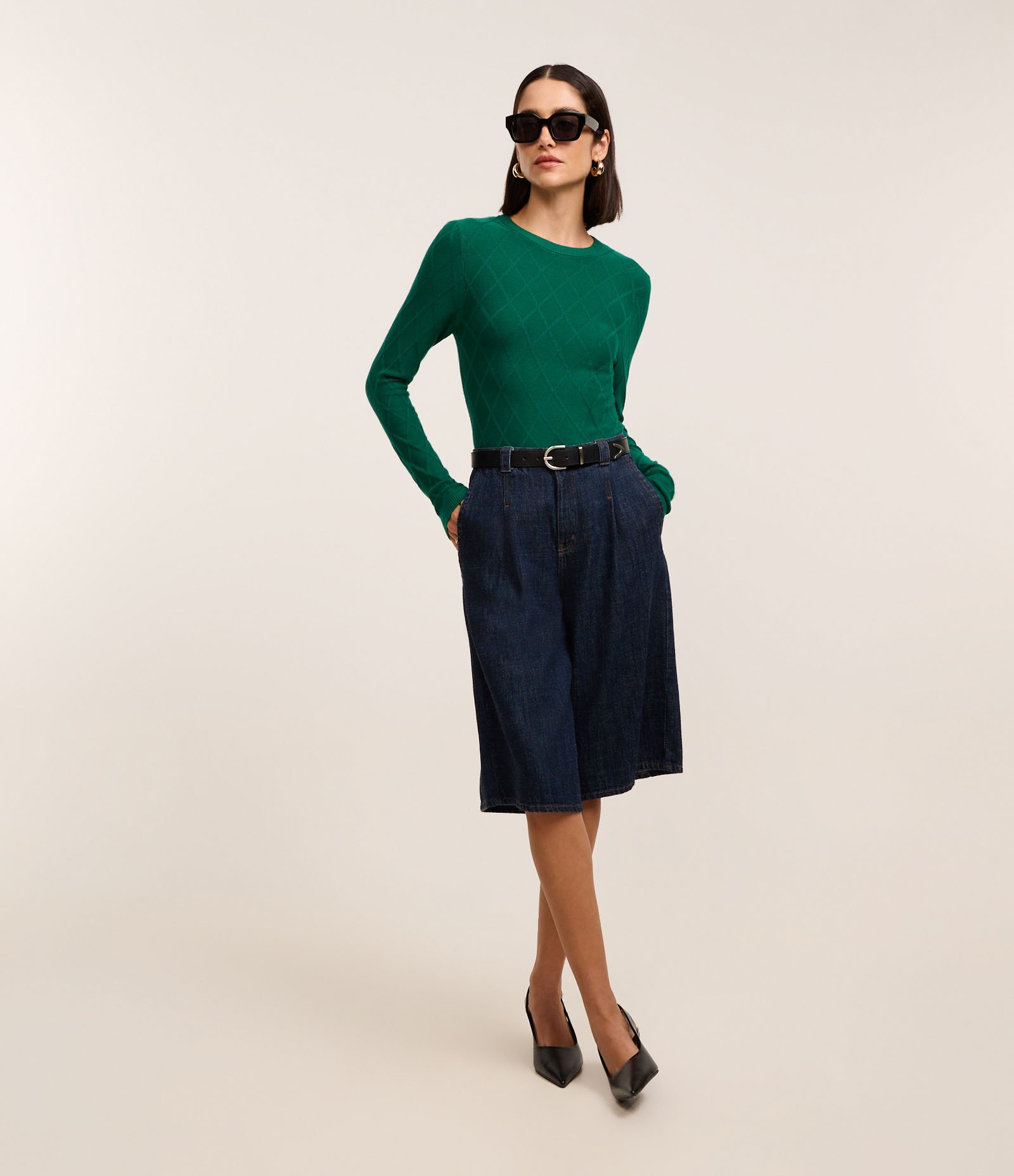 Suéter em Tricô com Gola Redonda e Textura Losângos 3