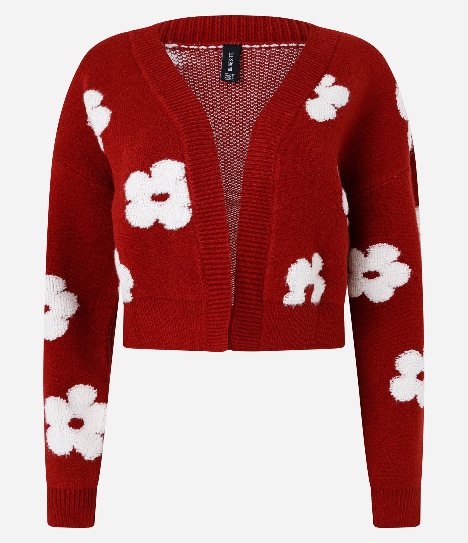 Cardigan Cropped em Jacquard com Florzinhas Atoalhadas Vermelho 5