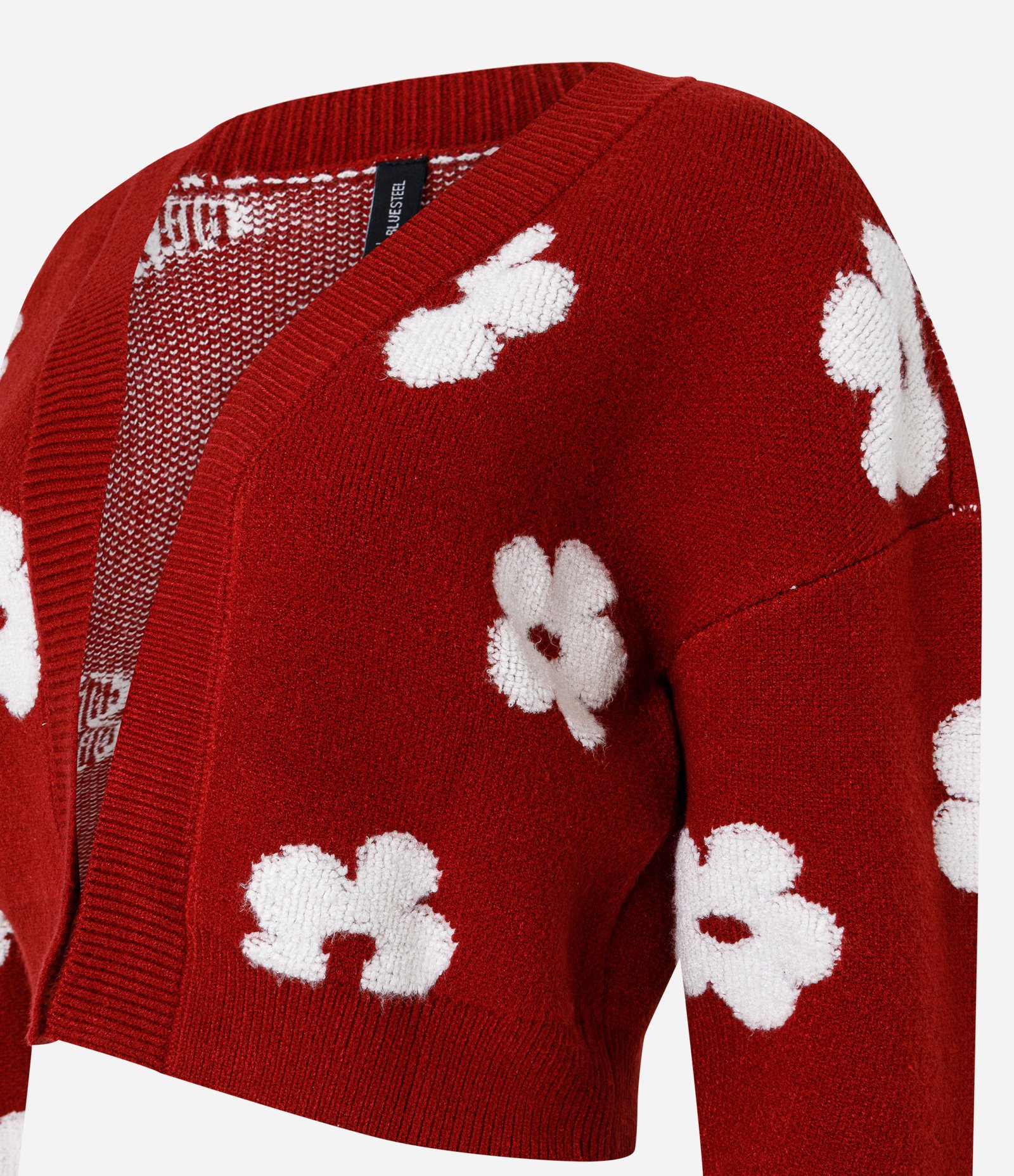 Cardigan Cropped em Jacquard com Florzinhas Atoalhadas Vermelho 6