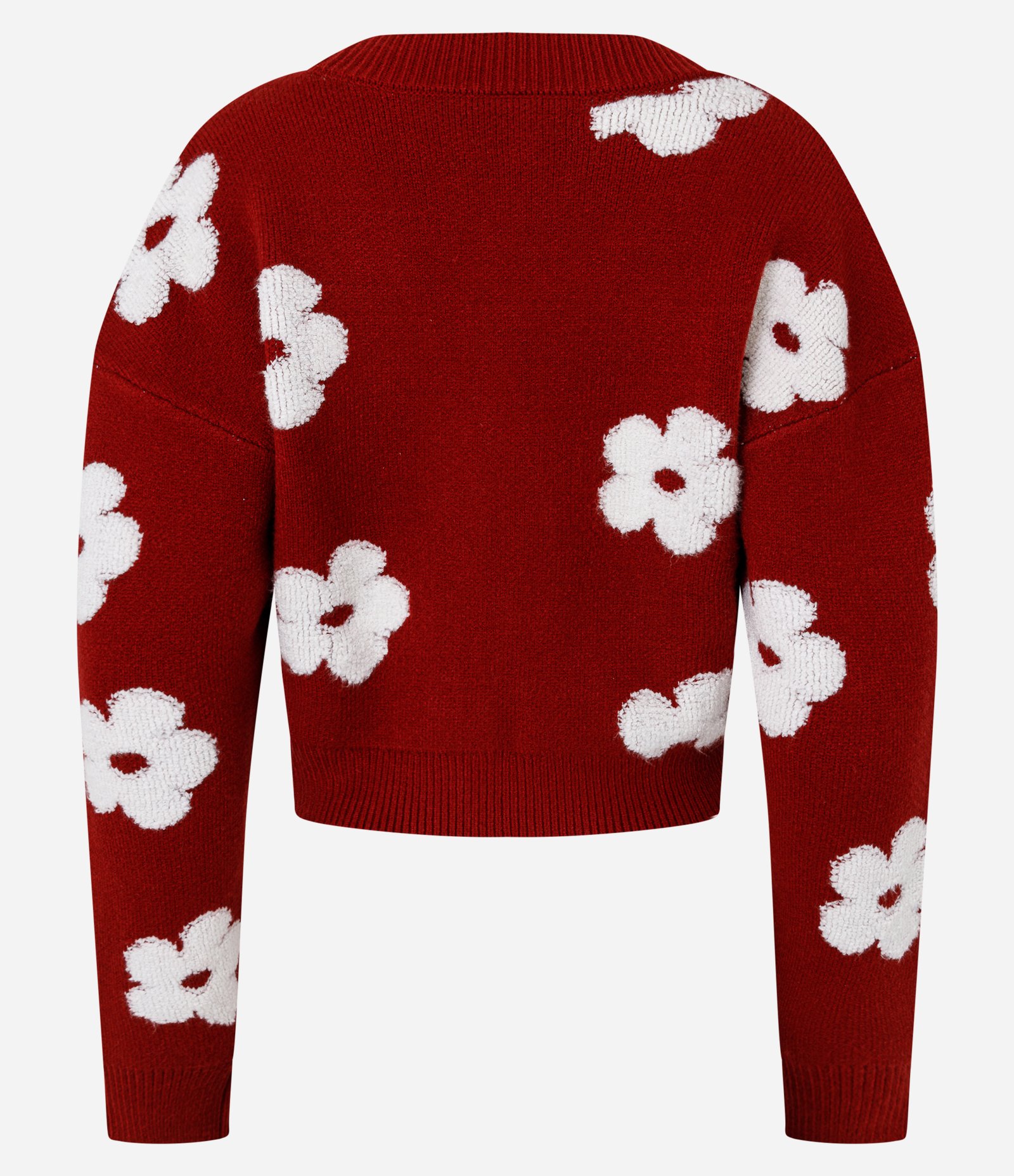 Cardigan Cropped em Jacquard com Florzinhas Atoalhadas Vermelho 7