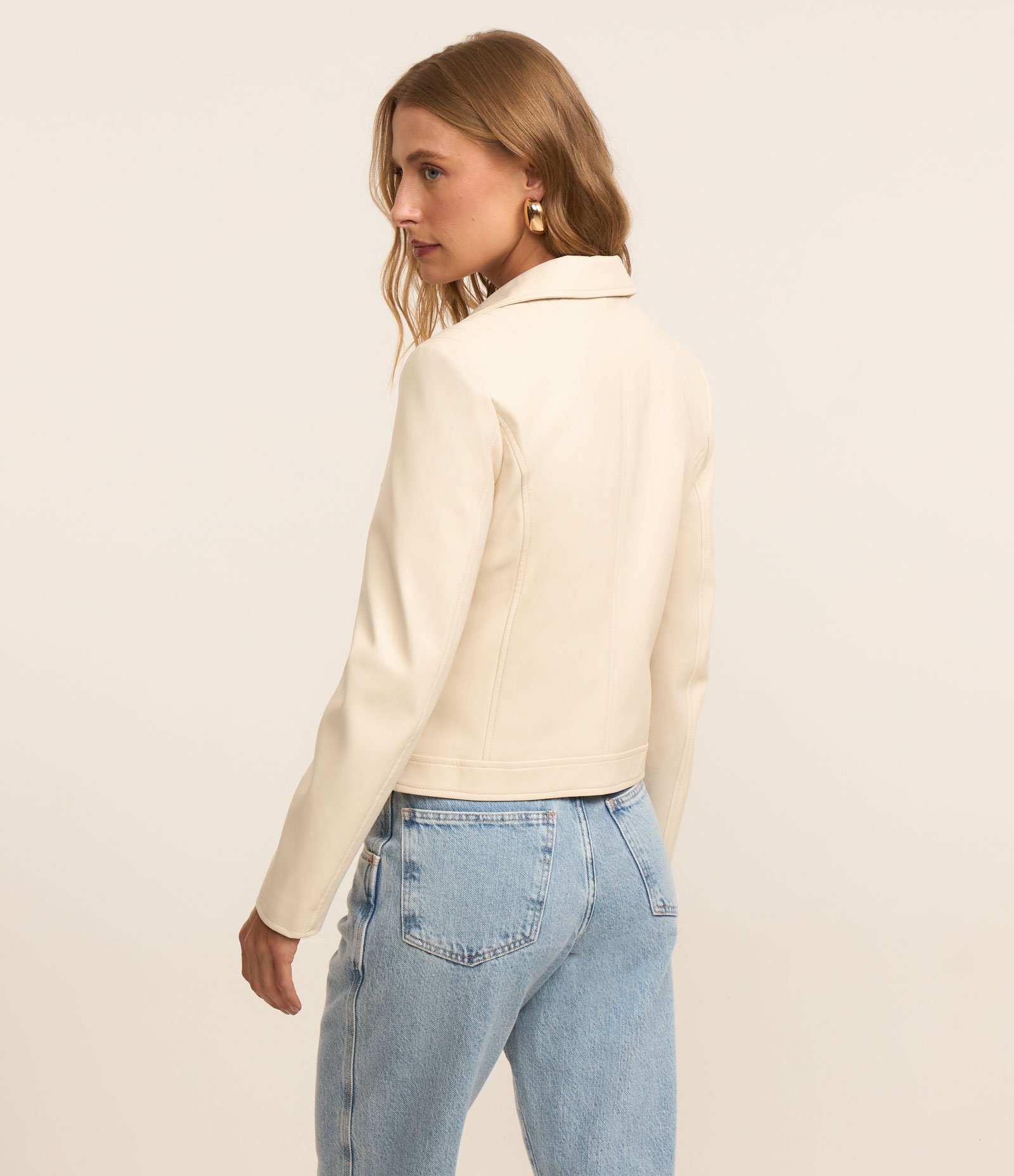 Jaqueta Biker em PU com Ponto Roma na Manga Branco 2