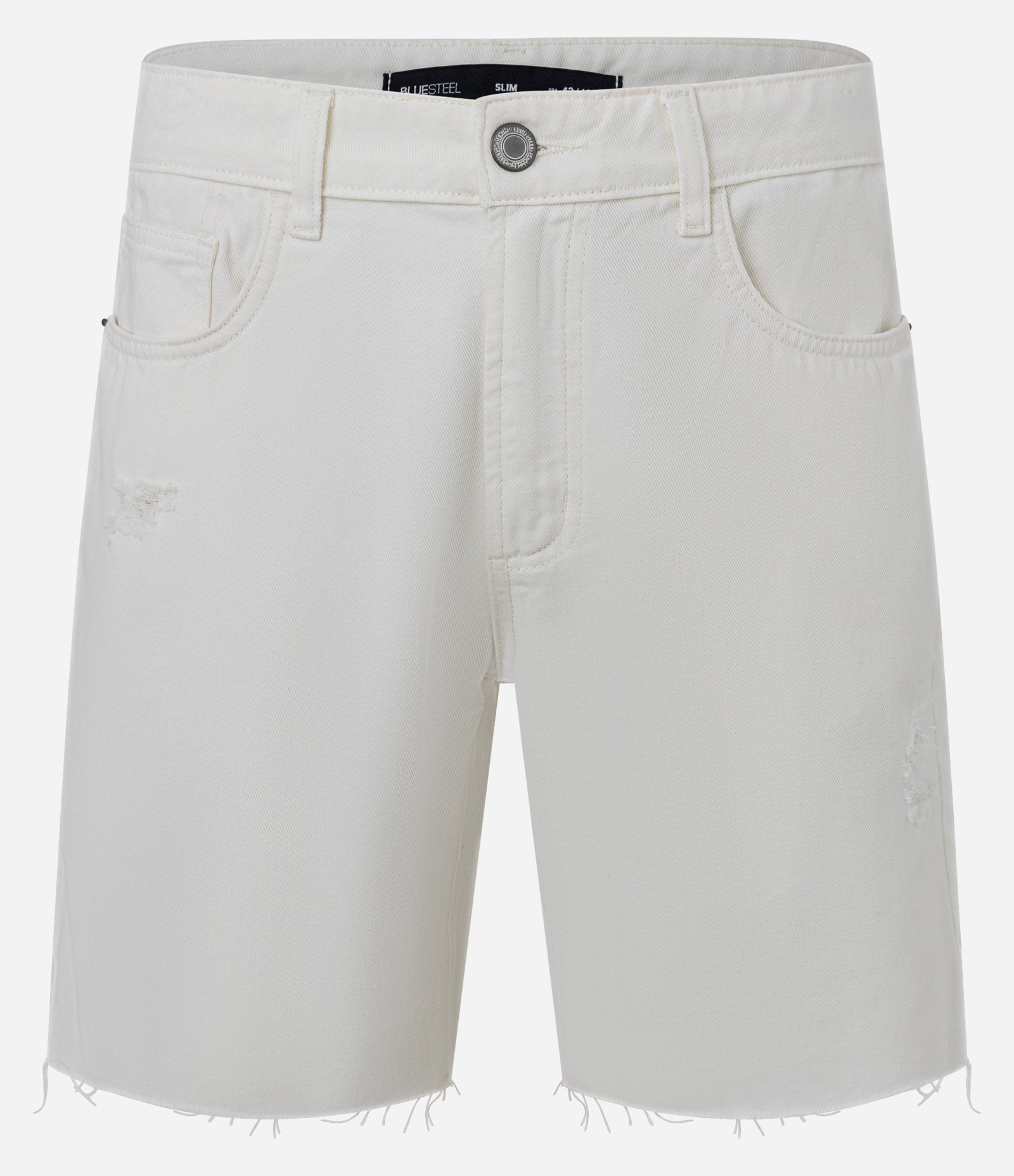 Bermuda Slim Jeans com Puídos e Barra a Fio Off White 1