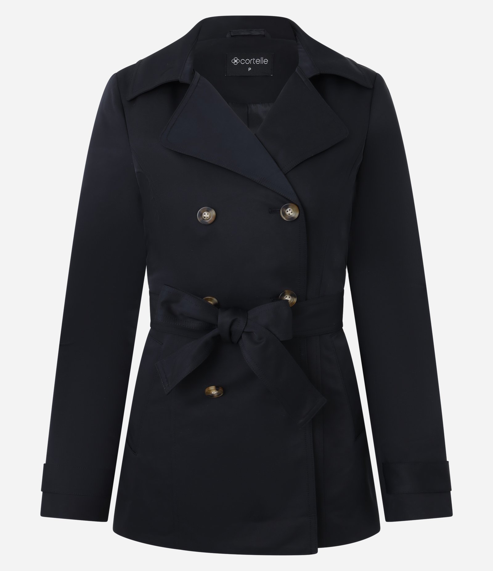 Casaco Trench Coat Alfaiatado com Detalhes Acetinados Preto 7