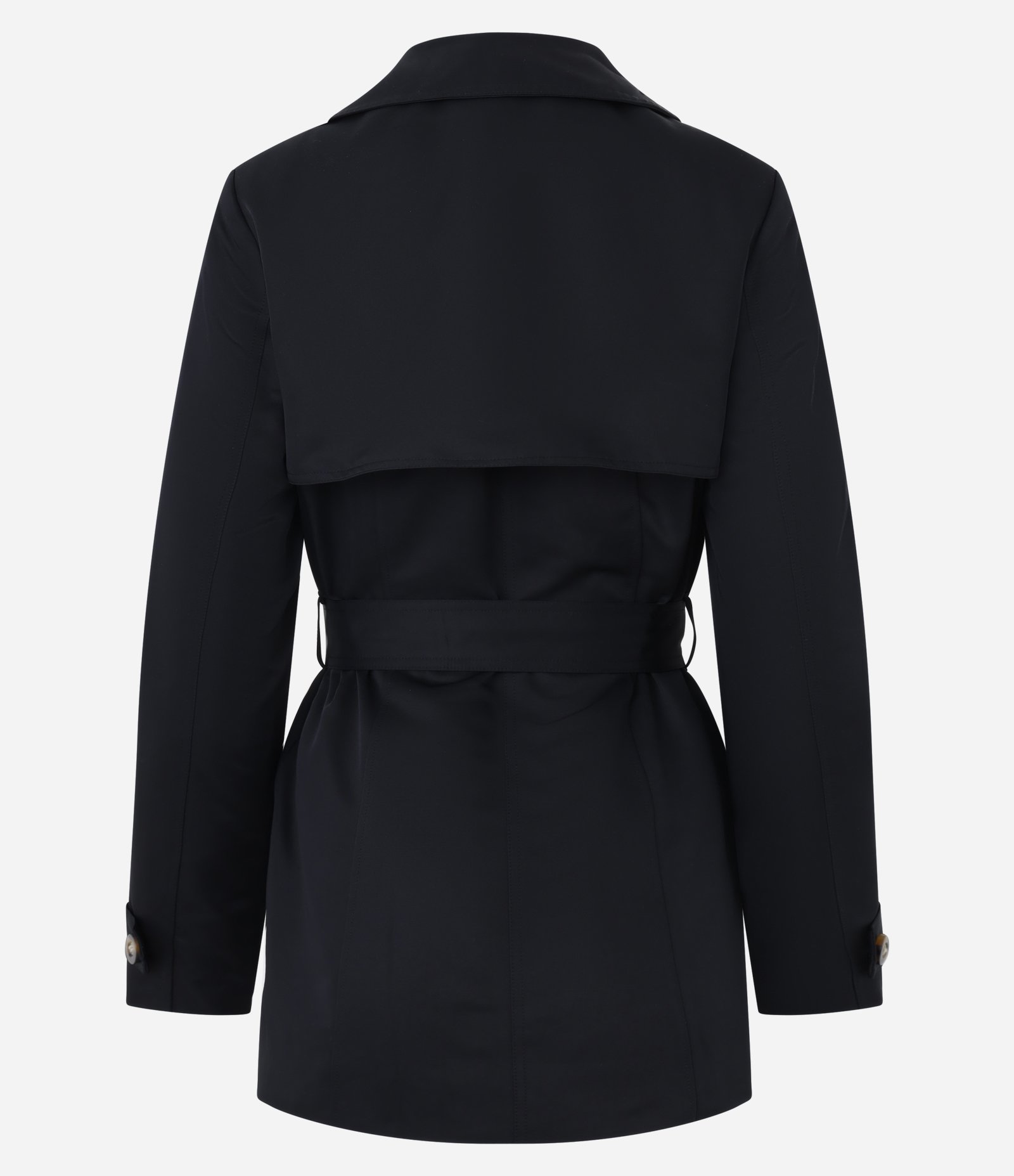 Casaco Trench Coat Alfaiatado com Detalhes Acetinados Preto 8