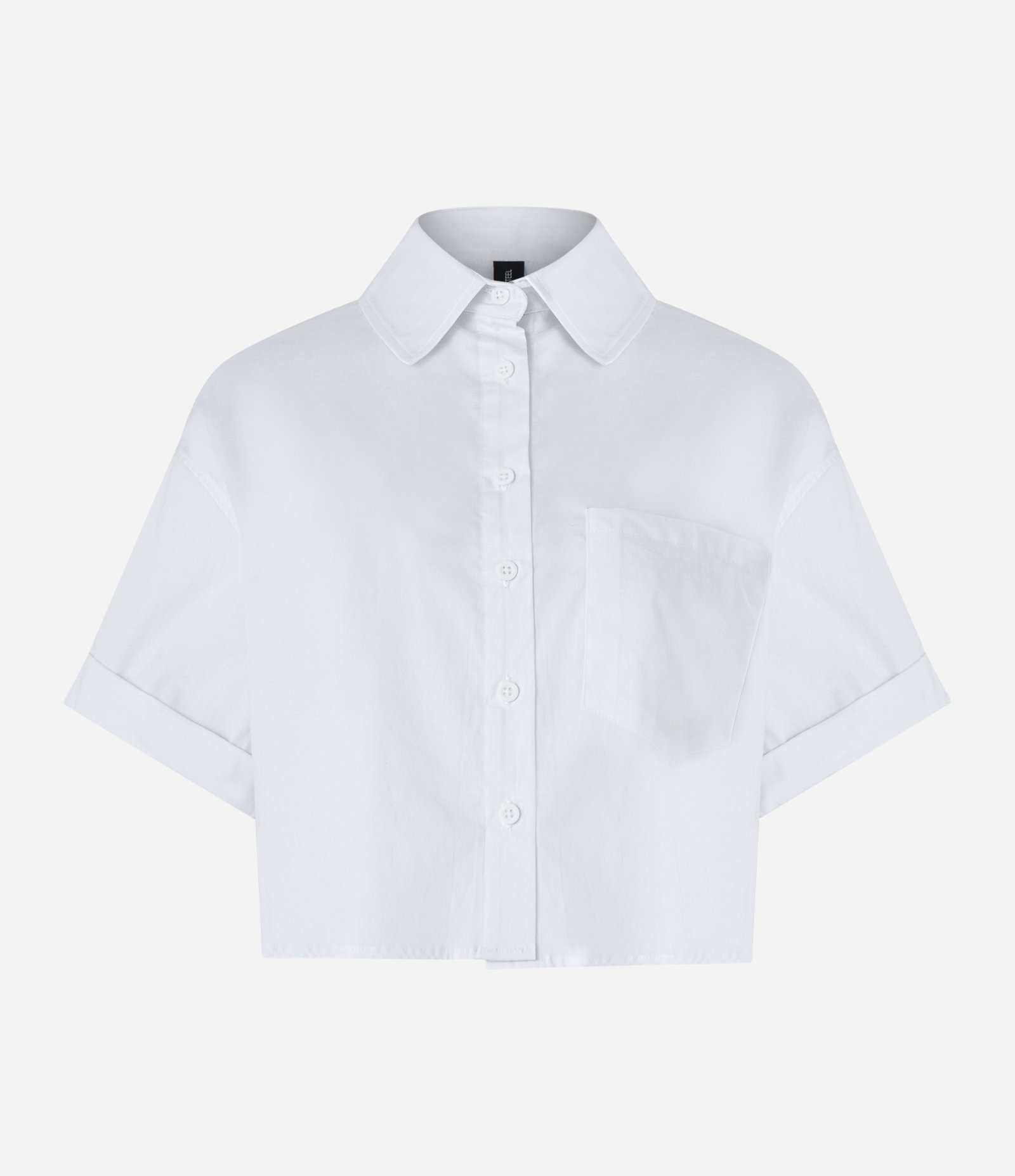 Camisa Cropped em Tricoline com Bolso e Manga Dobradinha Branco 6