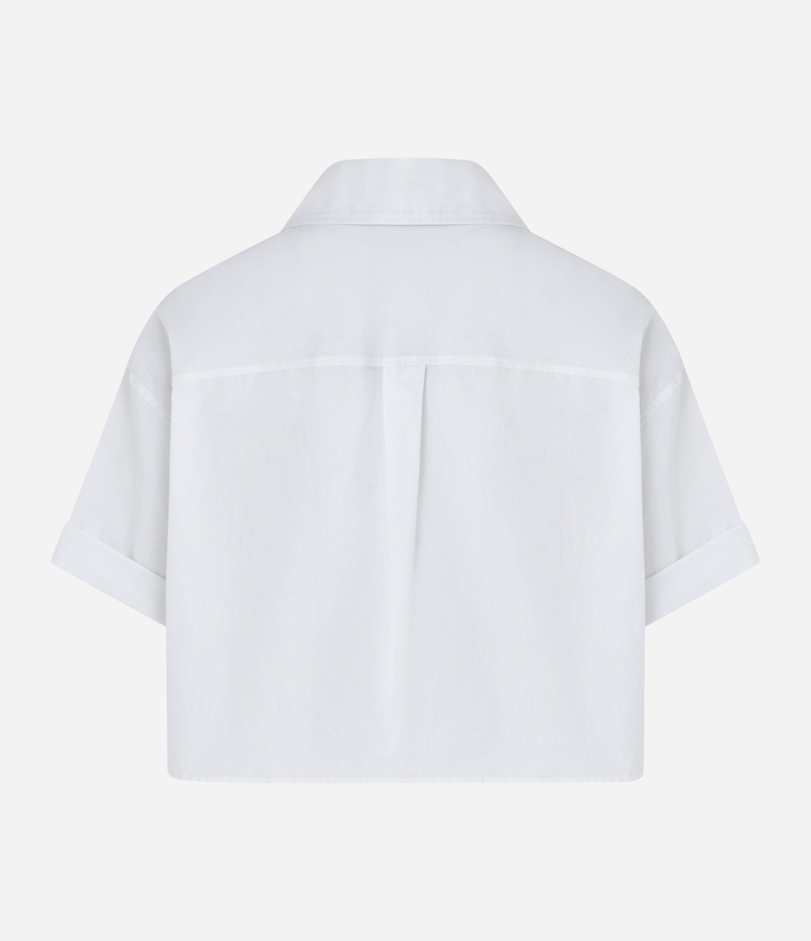 Camisa Cropped em Tricoline com Bolso e Manga Dobradinha Branco 7