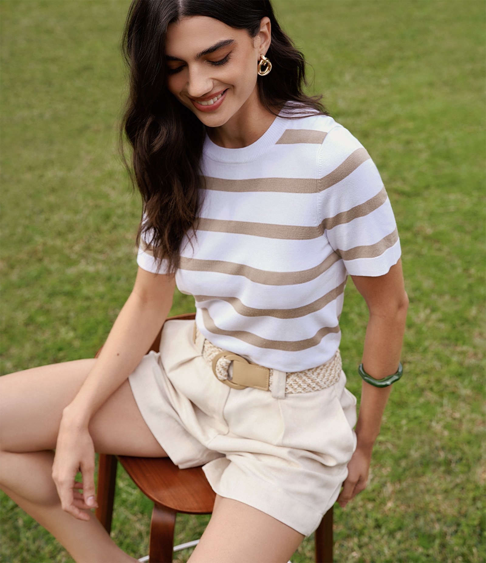 Short em Viscolinho com Cinto de Ráfia Bege 1