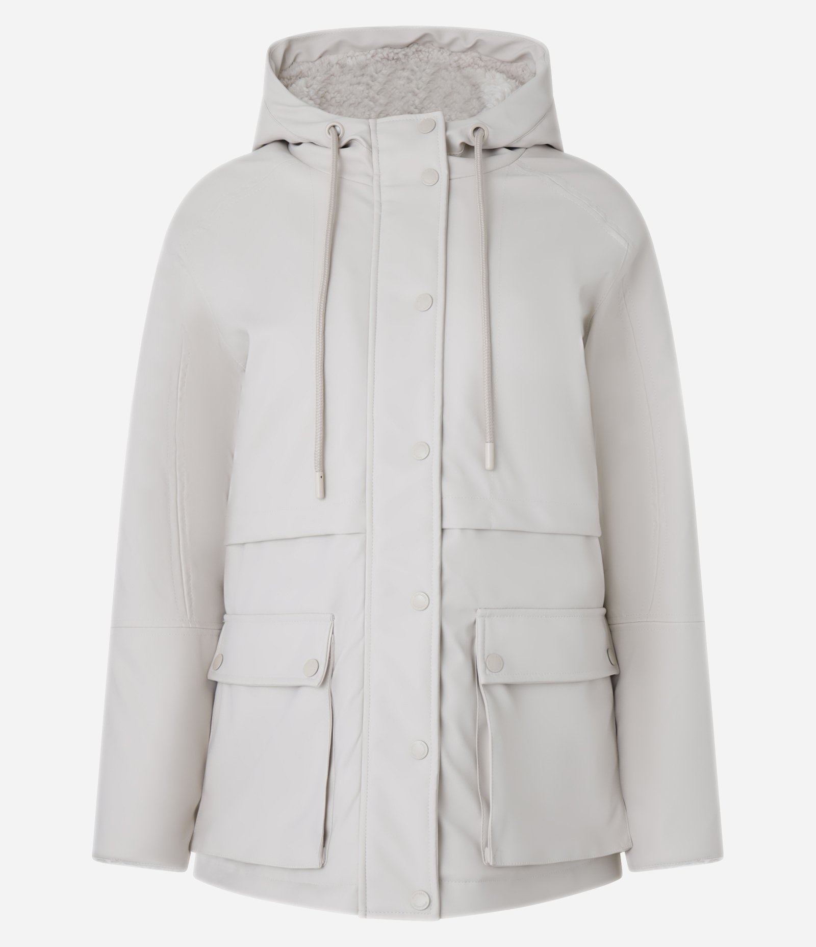 Jaqueta Parka Emborrachada em PU com Forro Peluciado Bege 6