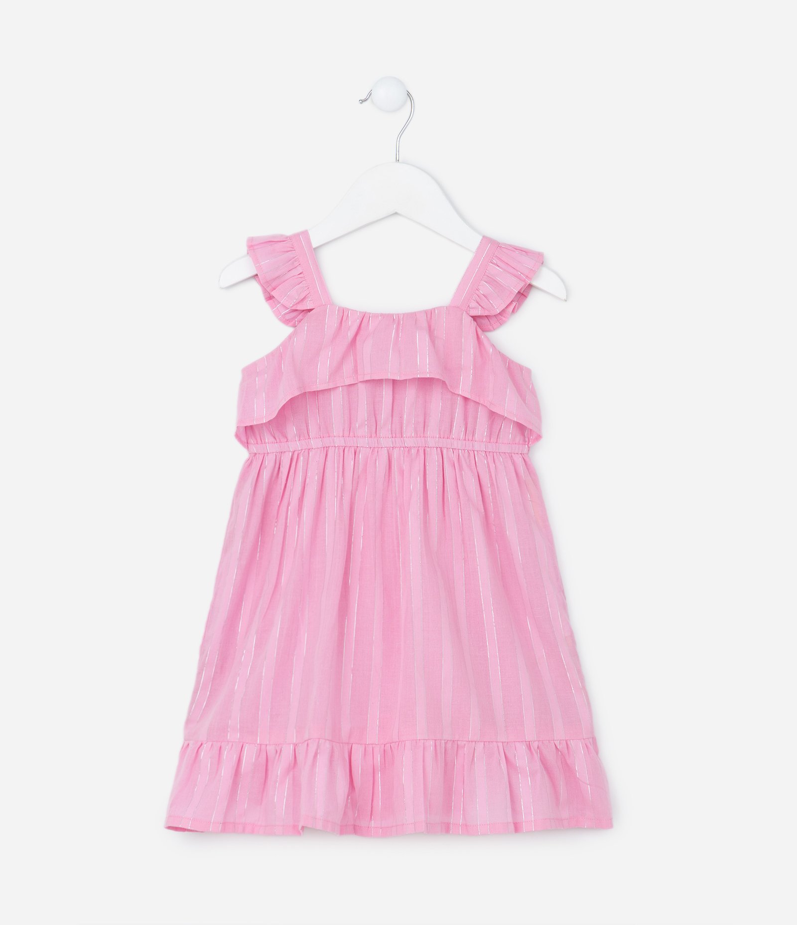 Vestido Infantil com Babadinho e Fio Metalizado - Tam 1 a 5 Anos Rosa 1