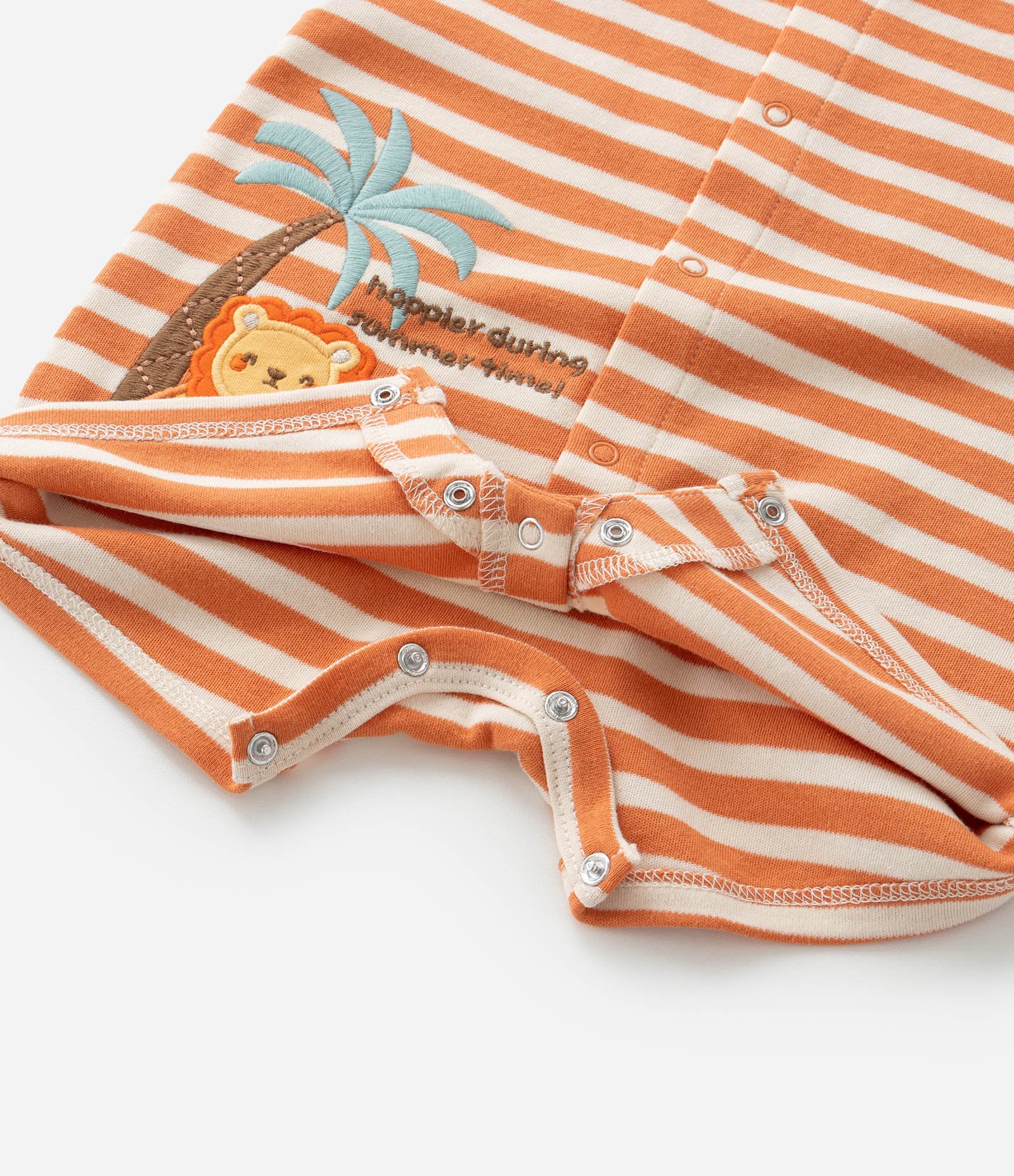 Macaquinho Infantil em Suedine com Estampa de Leãozinho e Listras - Tam 0 a 18 Meses Laranja 5