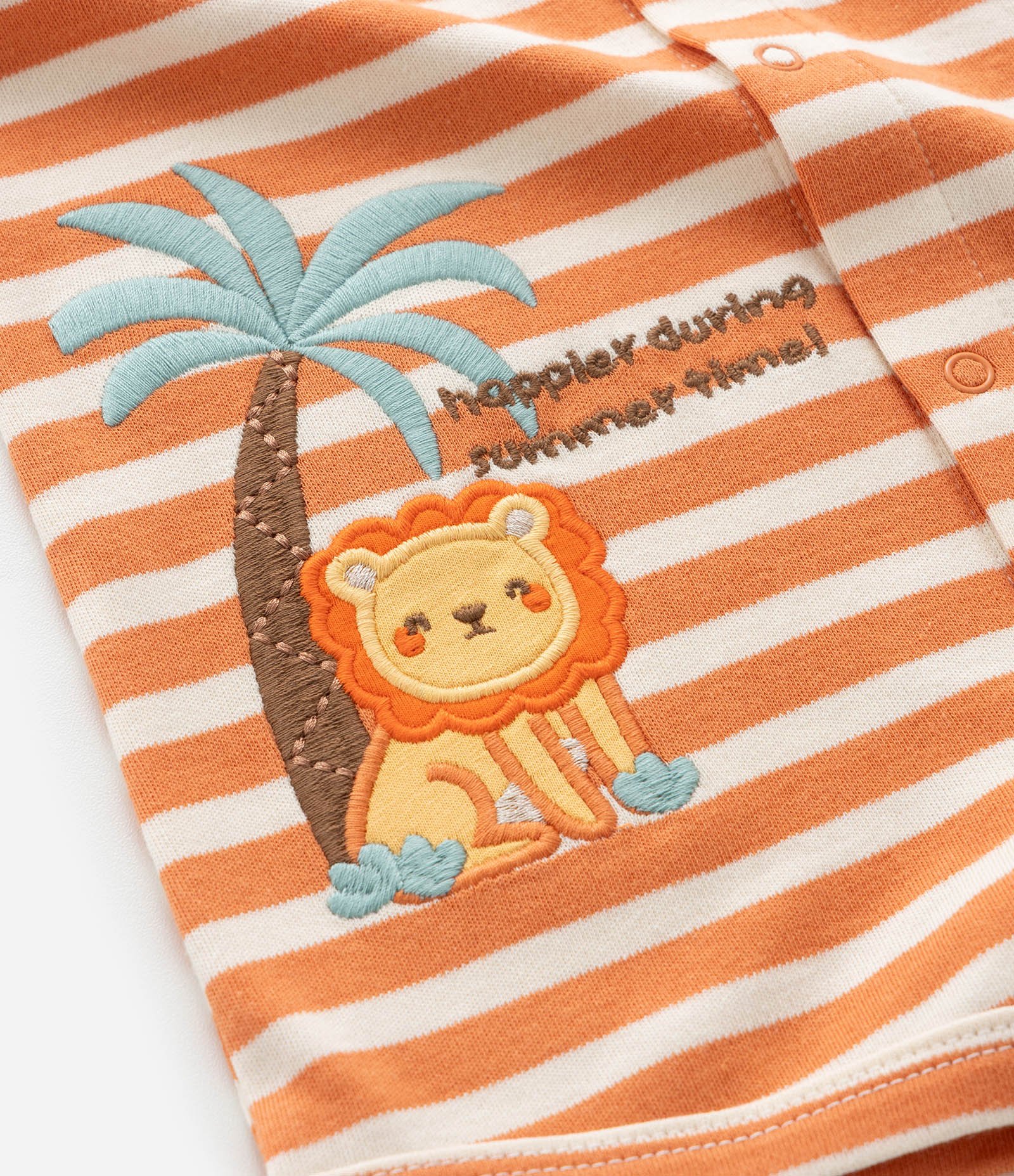 Macaquinho Infantil em Suedine com Estampa de Leãozinho e Listras - Tam 0 a 18 Meses Laranja 7