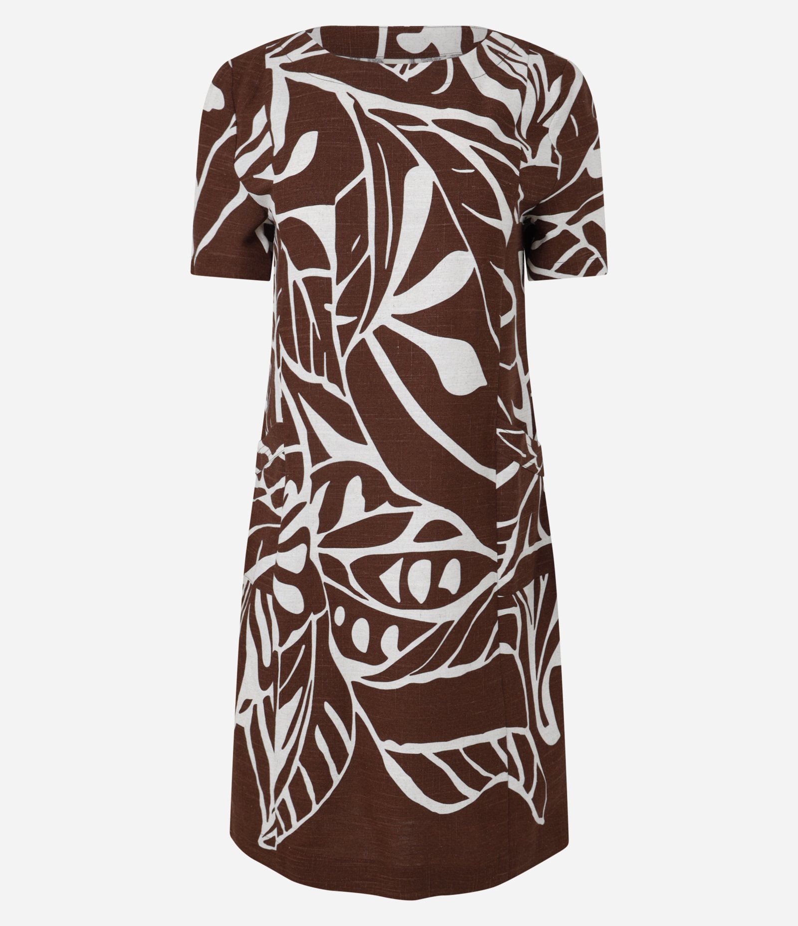 Vestido em Viscolinho com Estampa Folhagem Contrastante Marrom/ Off White 5