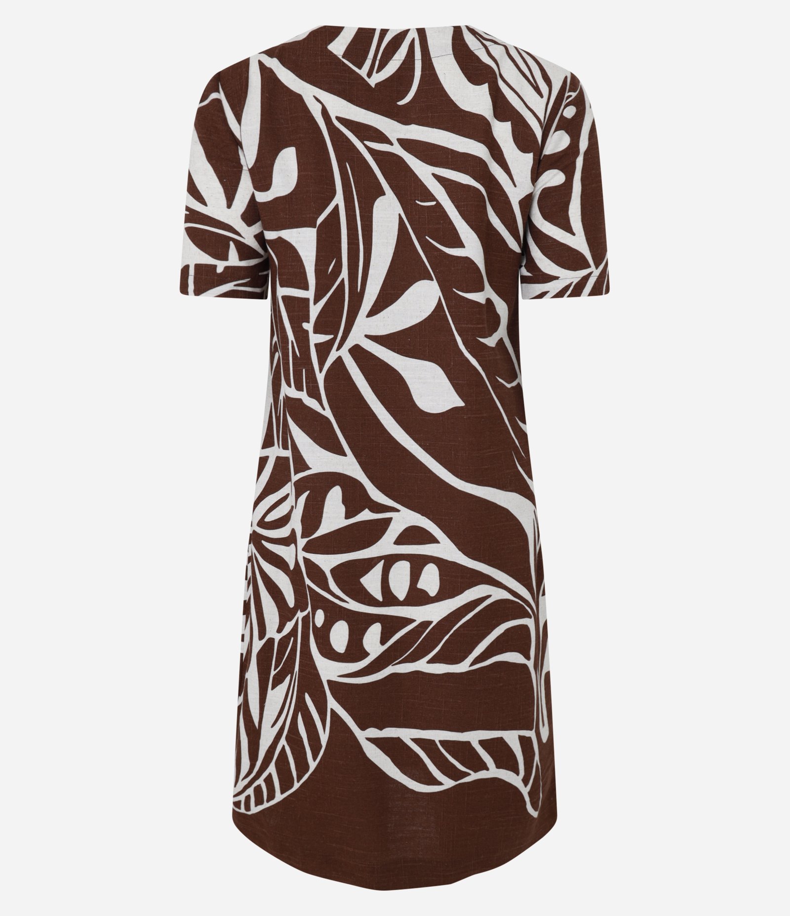 Vestido em Viscolinho com Estampa Folhagem Contrastante Marrom/ Off White 6