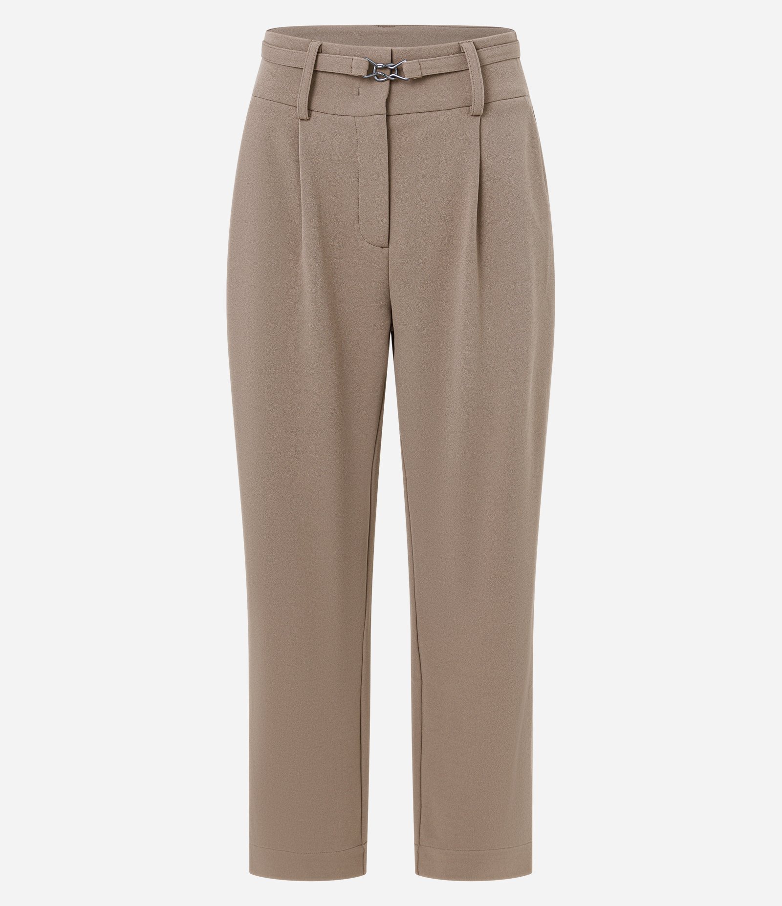 Calça Cenoura em Crepe com Cinto Fino com Fivela Marrom 5