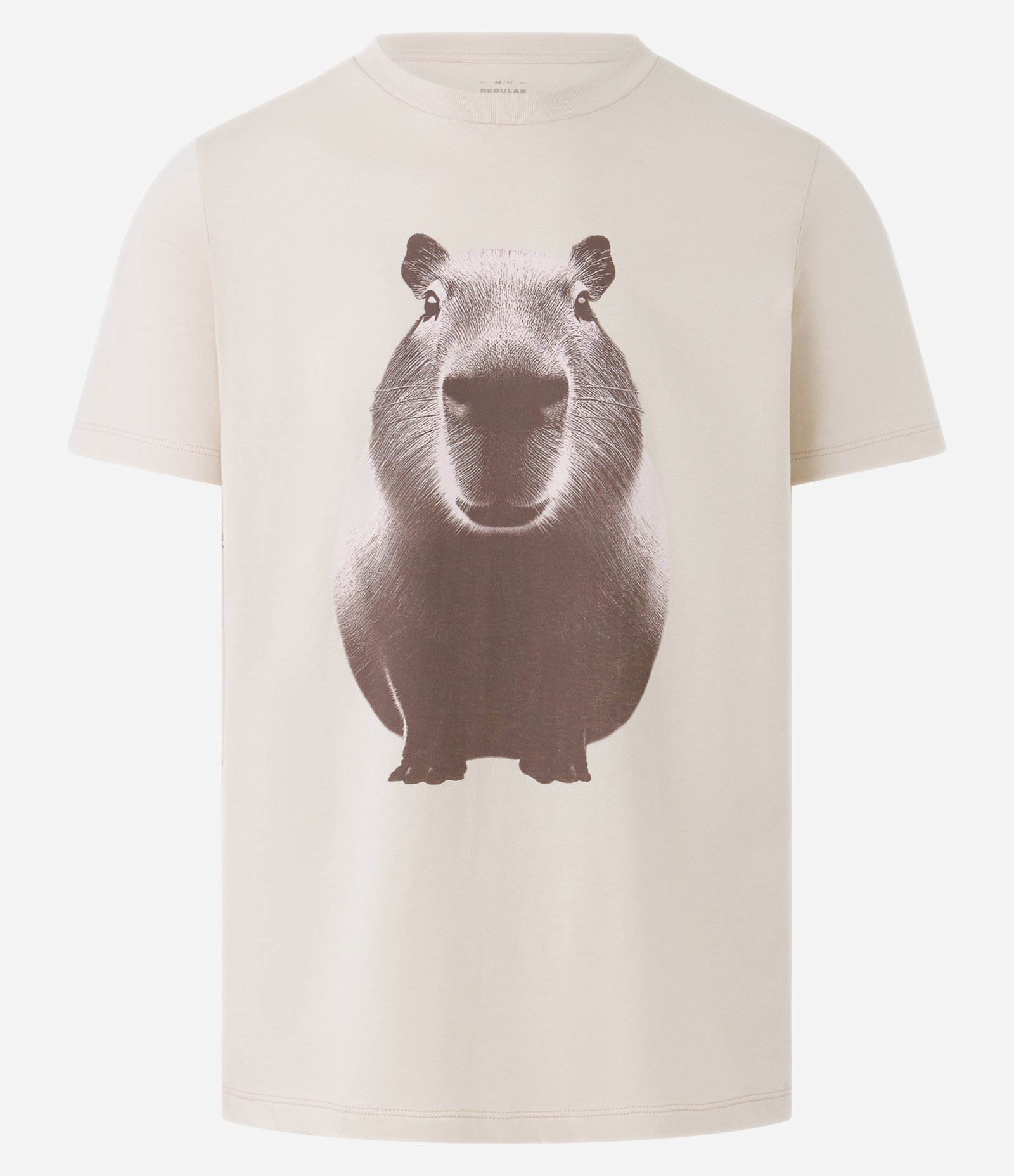 Camiseta Regular em Algodão com Estampa Capivara Bege 5