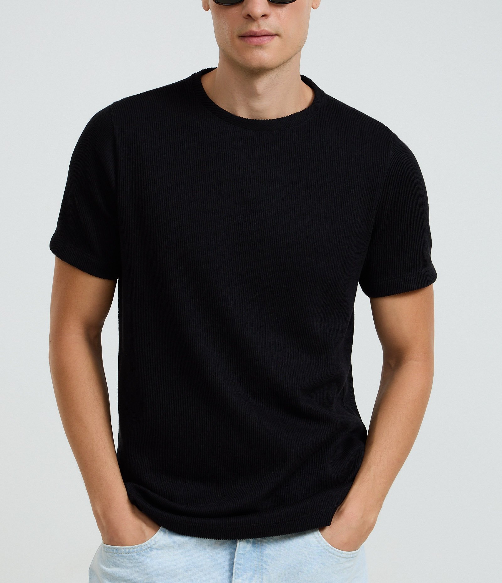 Camiseta Regular em Algodão Texturizado Preto 3