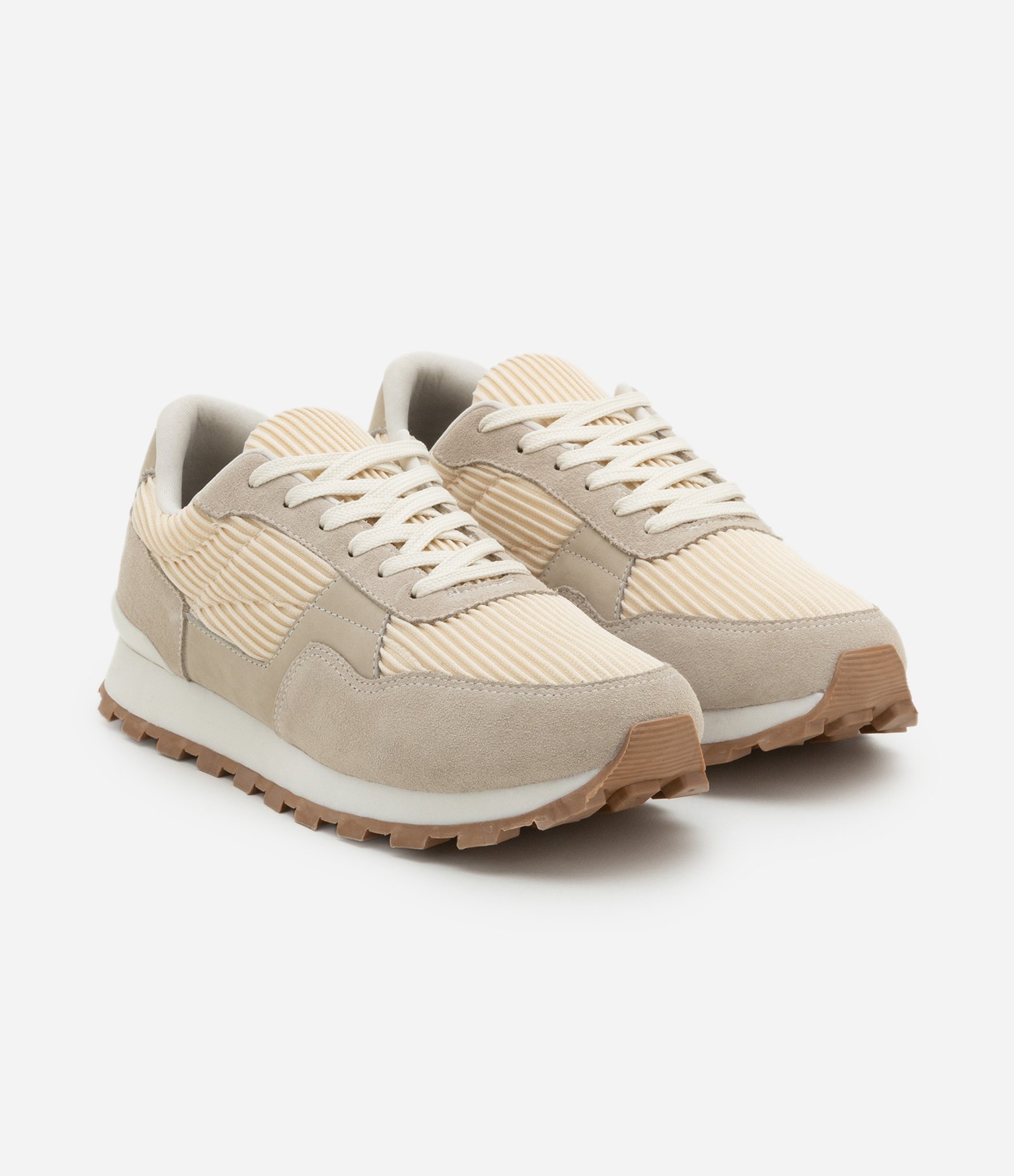 Tênis Jogging em Material Sintético com Textura Bege 3