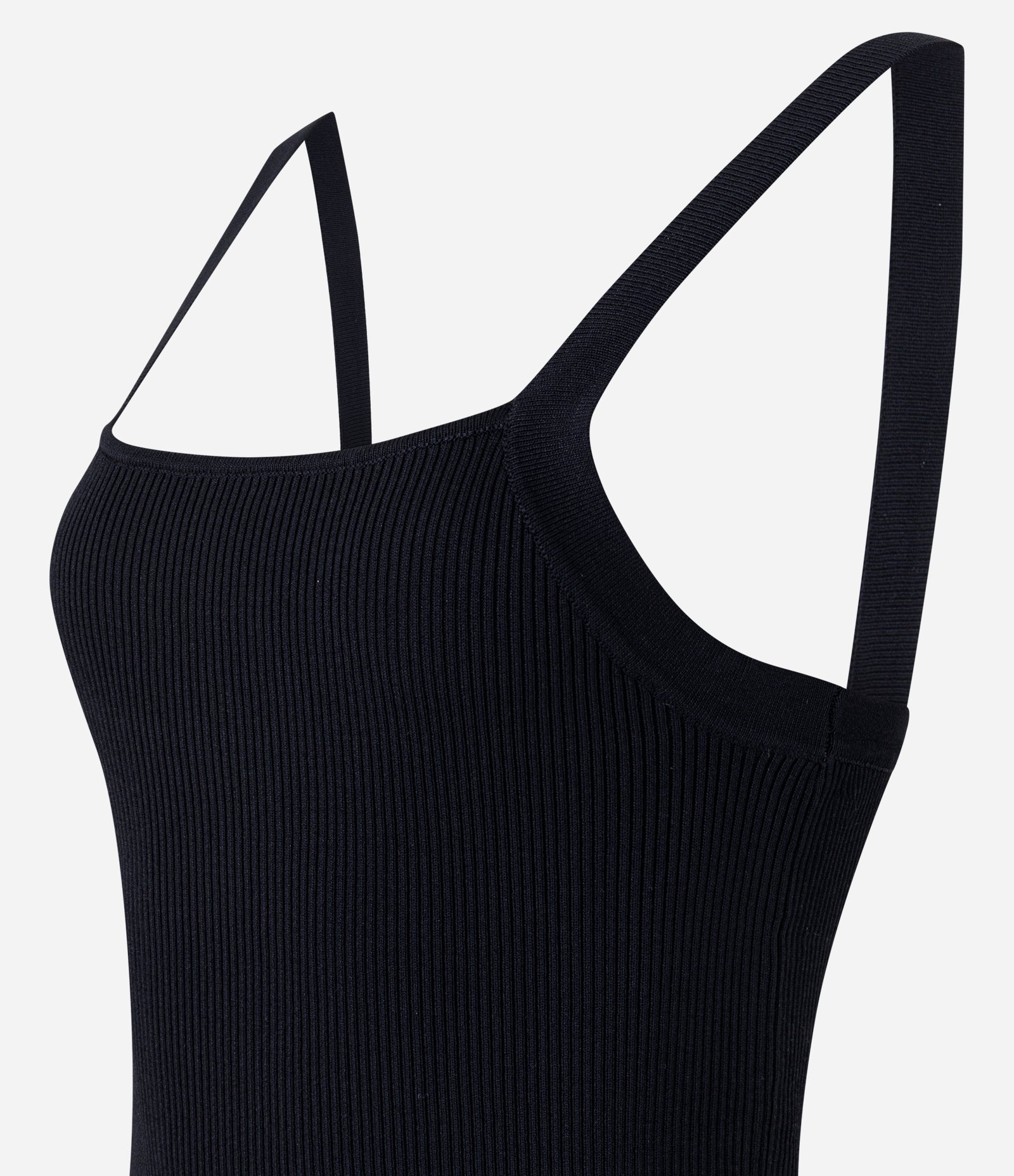 Blusa de Alça em Tricô com Decote Quadrado Preto 2