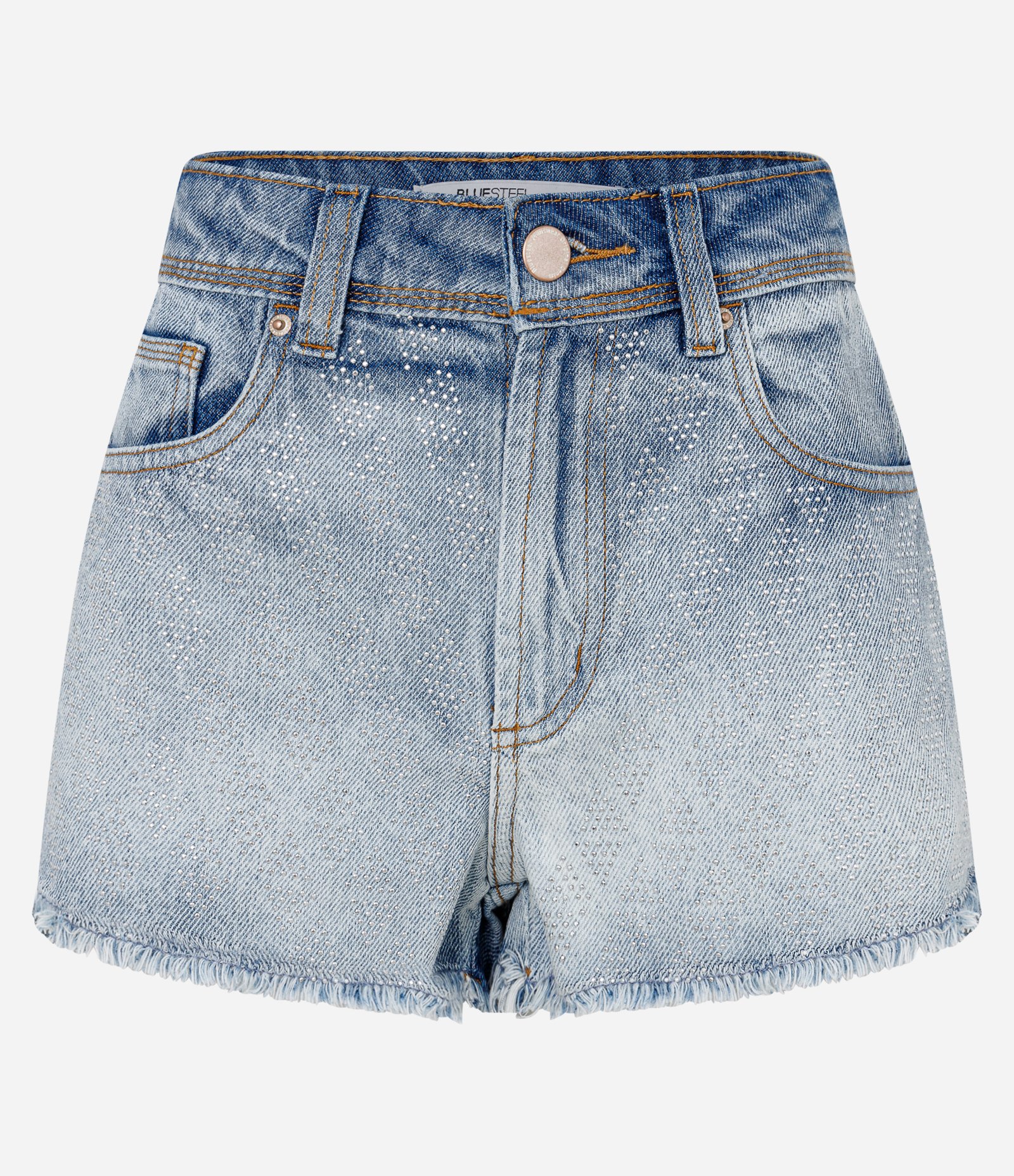 Short Boyfriend Jeans com Puídos e Brilhos Azul Claro 4