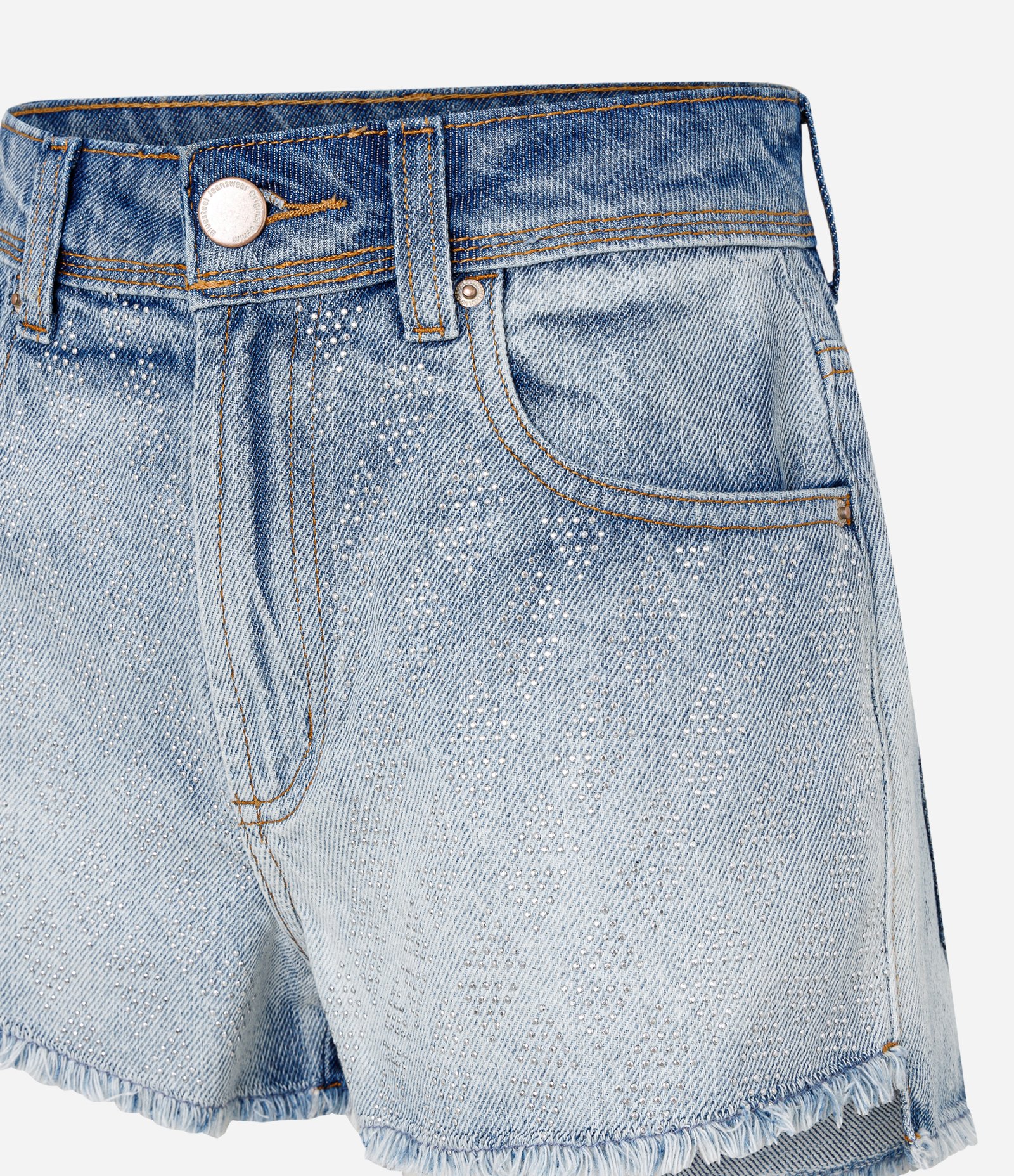 Short Boyfriend Jeans com Puídos e Brilhos Azul Claro 5