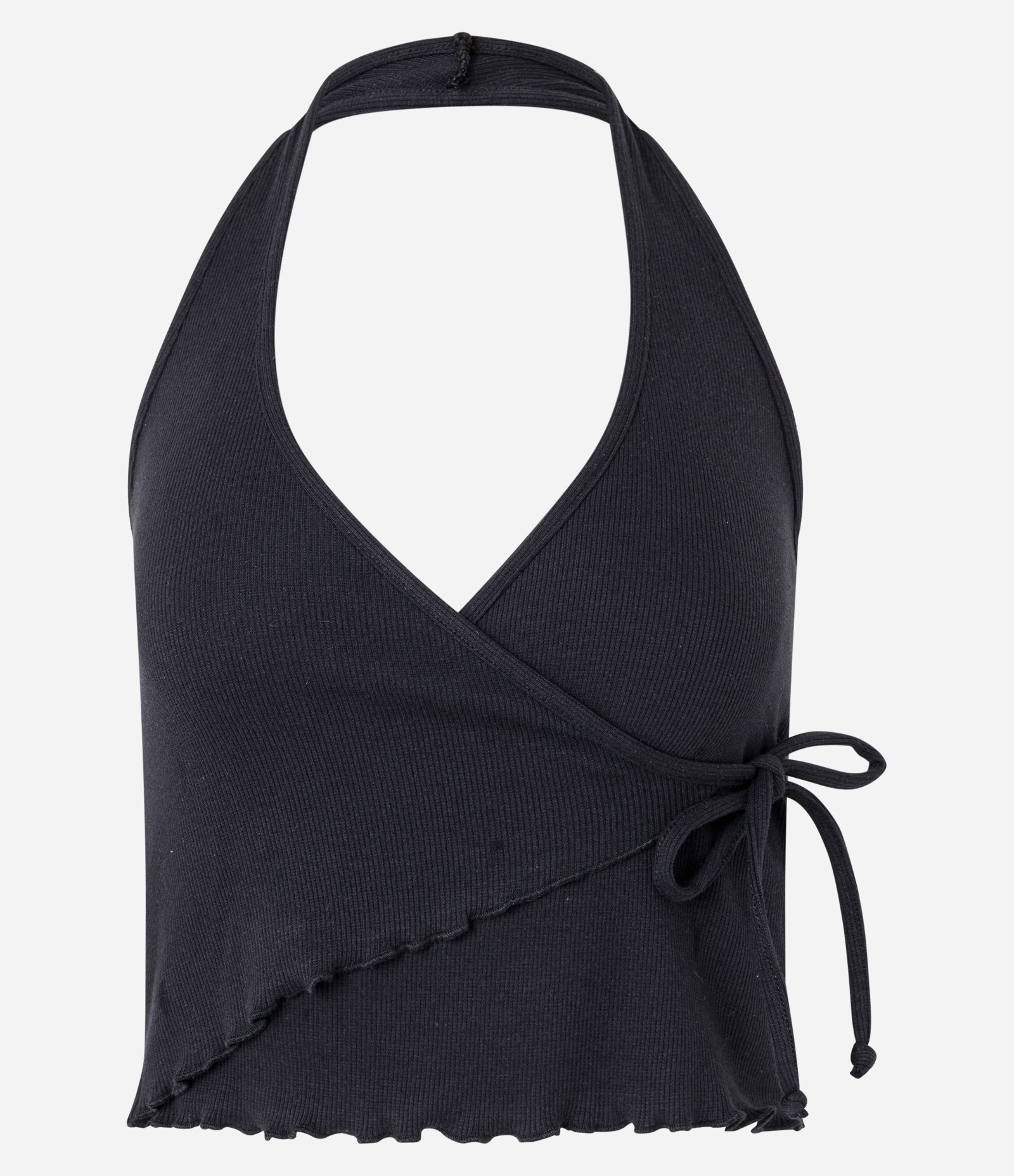 Blusa Frente Única em Ribana com Transpasse e Amarração Preto 5