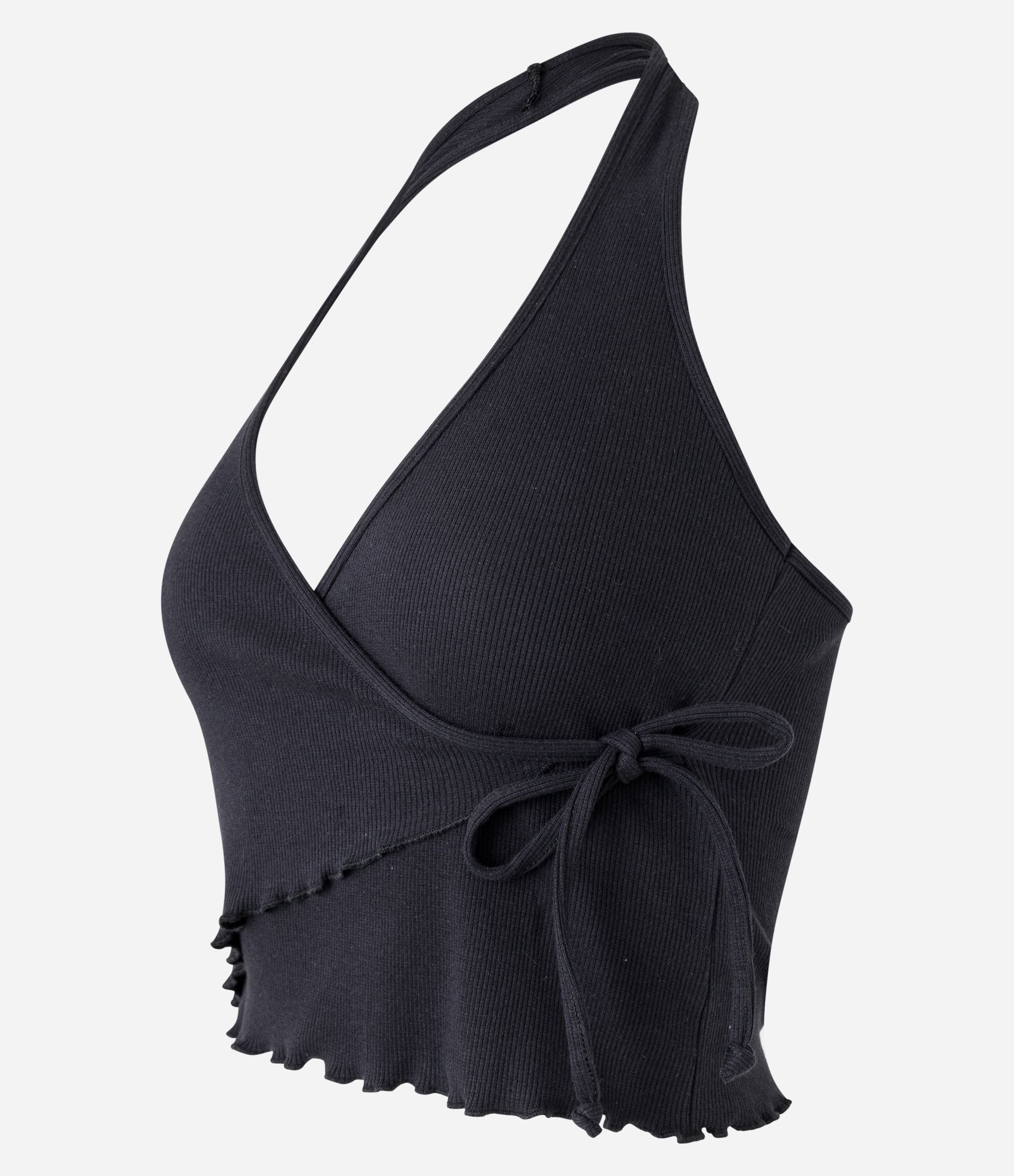 Blusa Frente Única em Ribana com Transpasse e Amarração Preto 6