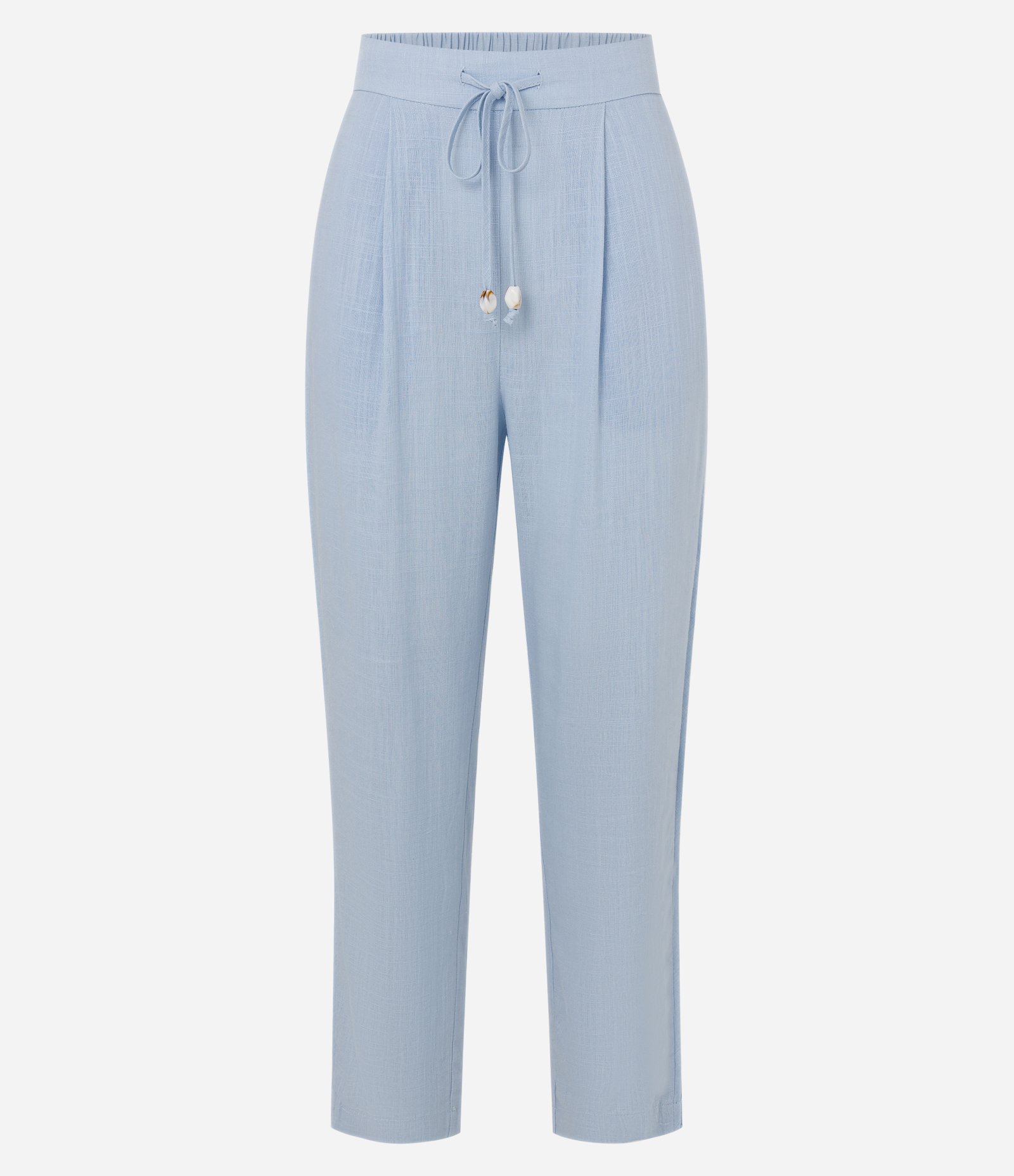 Calça Fluída em Viscolinho com Cós Elástico e Amarração Azul 6