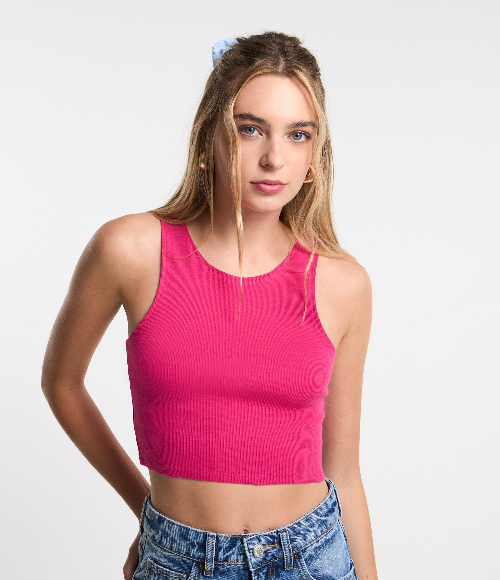 Blusa Cropped sem Manga em Algodão com Textura Canelada 1