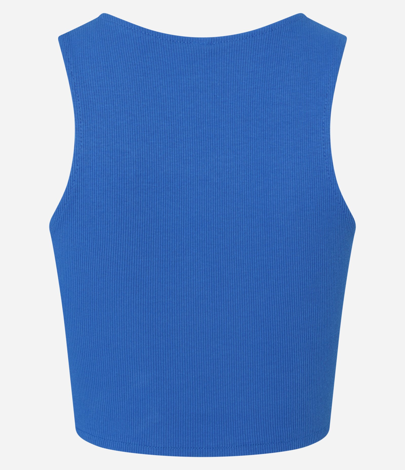 Blusa Cropped sem Manga em Algodão com Textura Canelada Azul 3