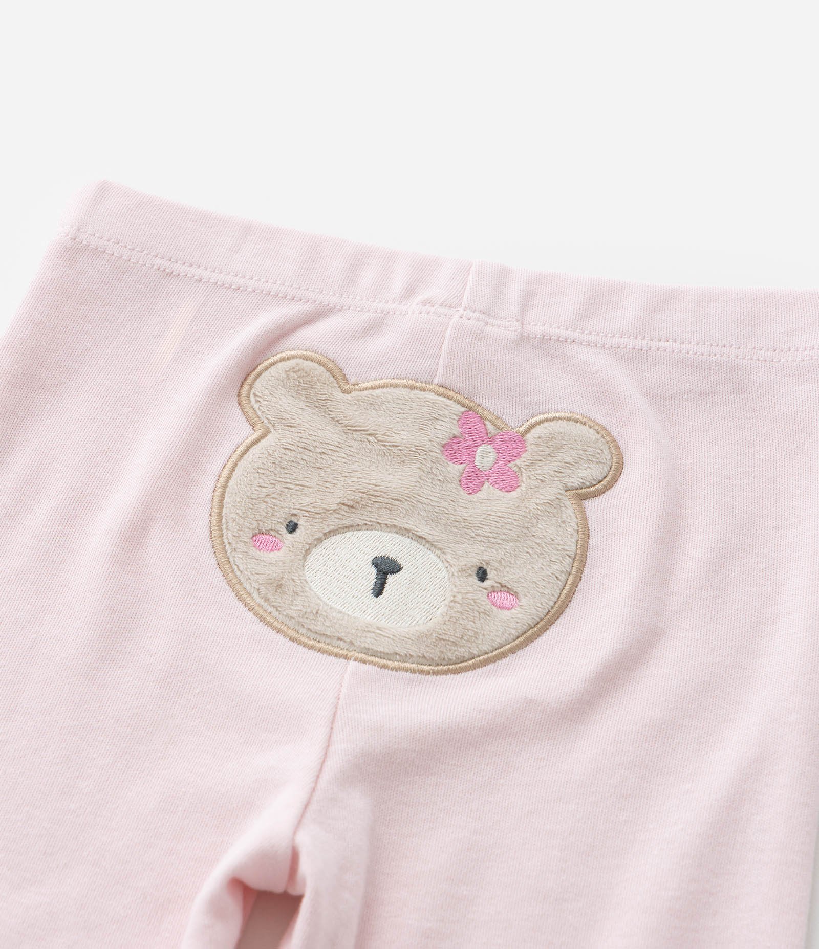 Conjunto Infantil em Suedine com Bordado de Ursa - Tam RN a 18 meses Branco/Rosa 13